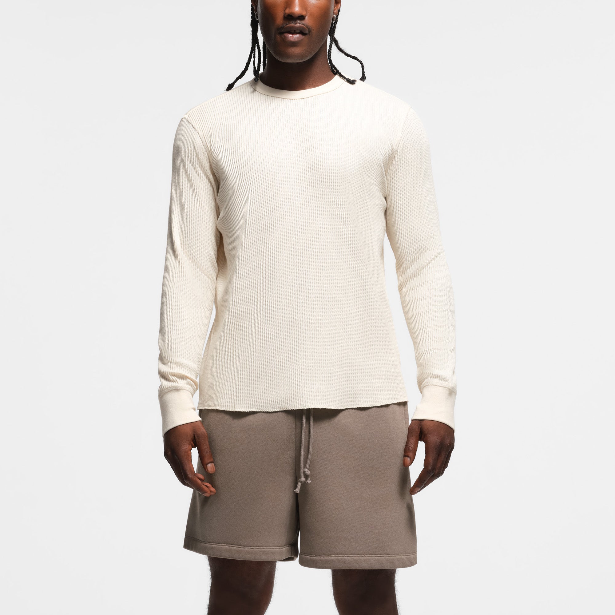 WAFFLE MENS LONG SLEEVE T-SHIRT | ECRU