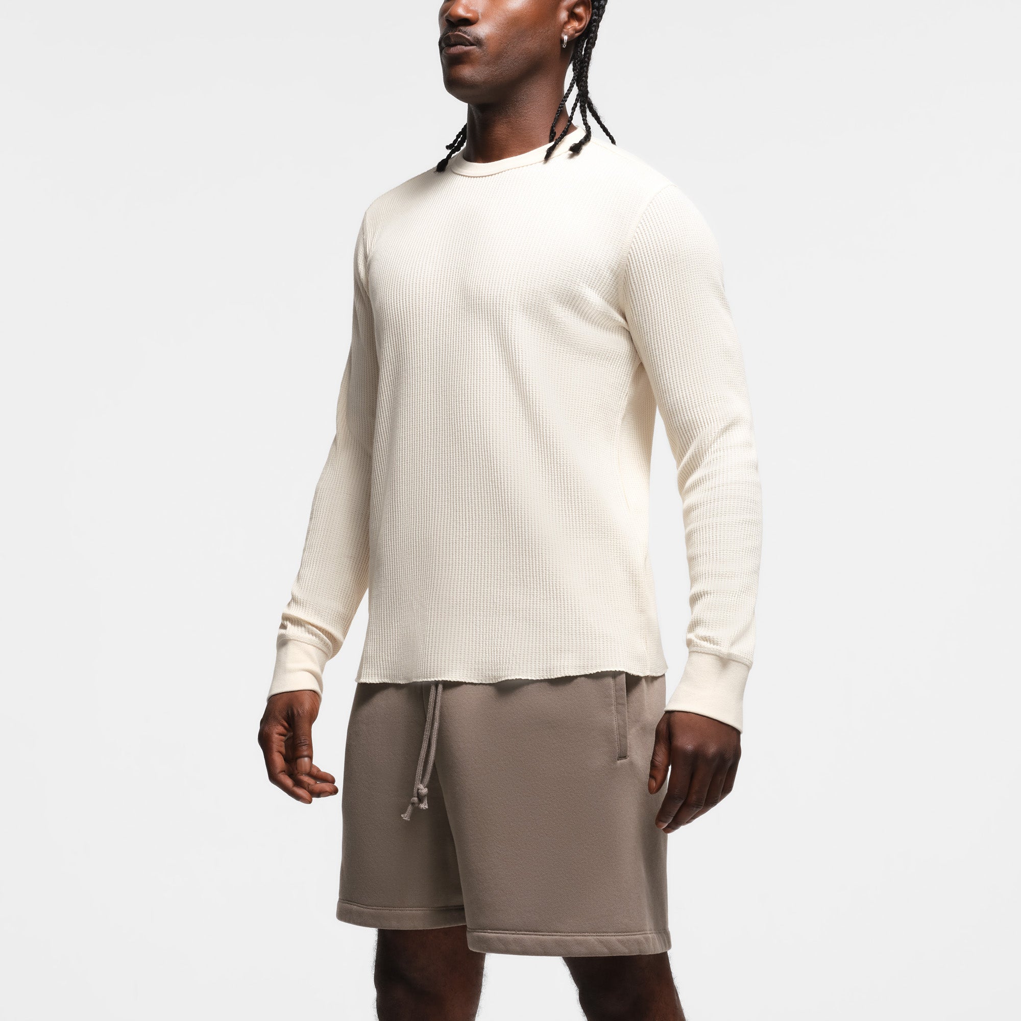 WAFFLE MENS LONG SLEEVE T-SHIRT | ECRU - Image 2