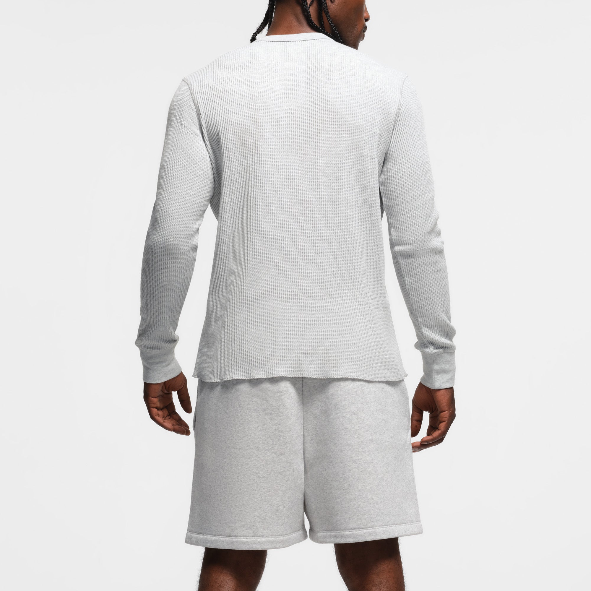 WAFFLE MENS LONG SLEEVE T-SHIRT | LIGHT HEATHER GREY - Image 3