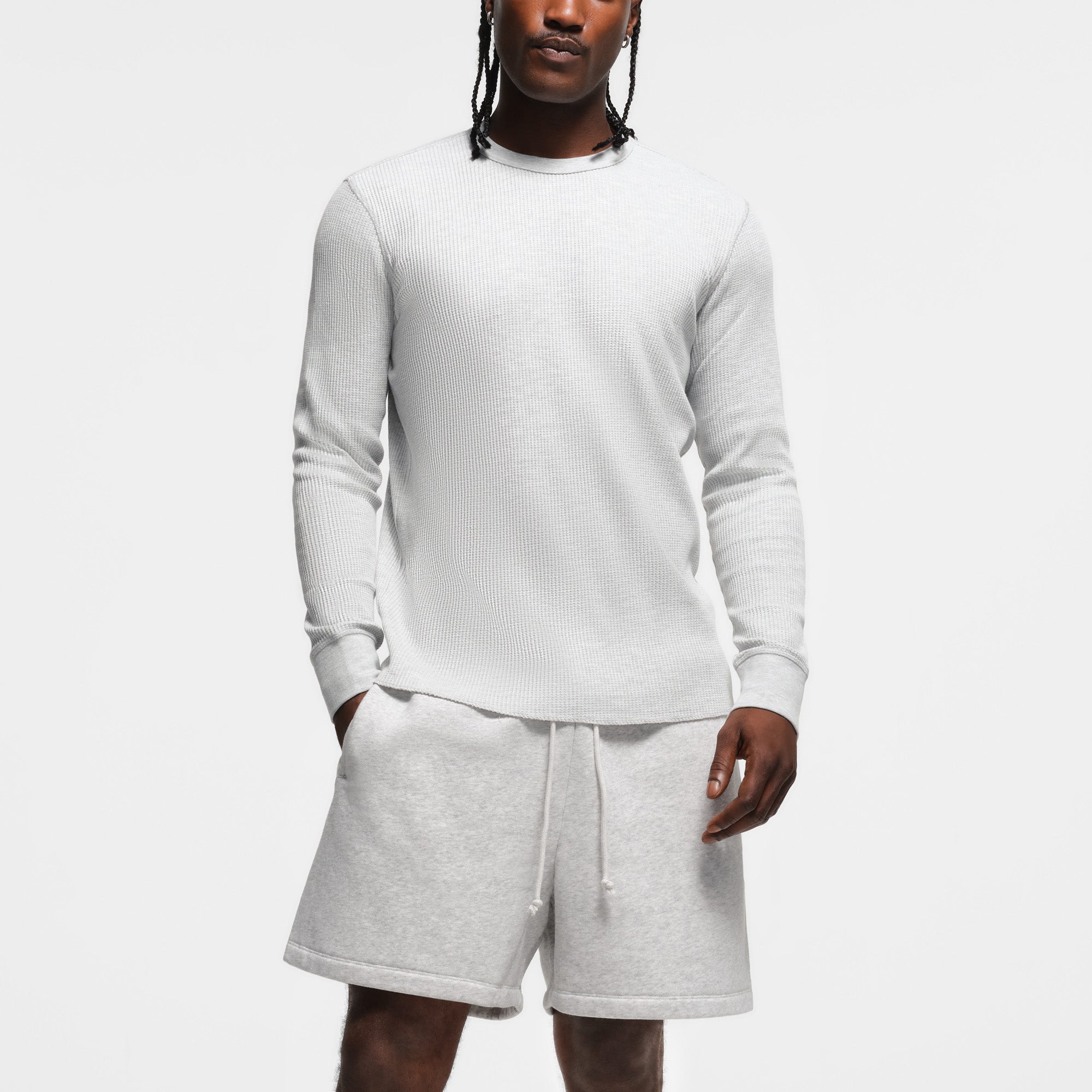 WAFFLE MENS LONG SLEEVE T-SHIRT | LIGHT HEATHER GREY