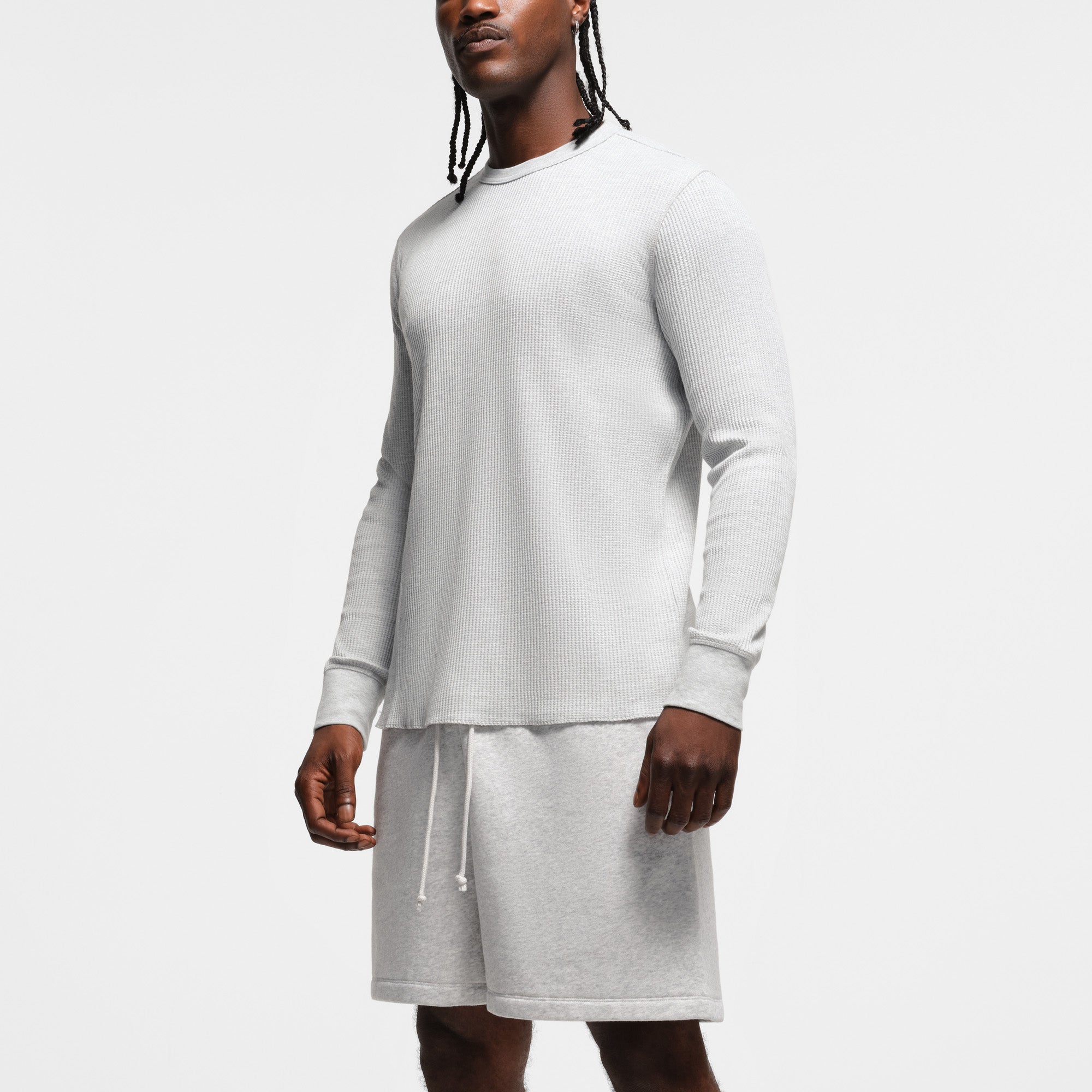 WAFFLE MENS LONG SLEEVE T-SHIRT | LIGHT HEATHER GREY - Image 2