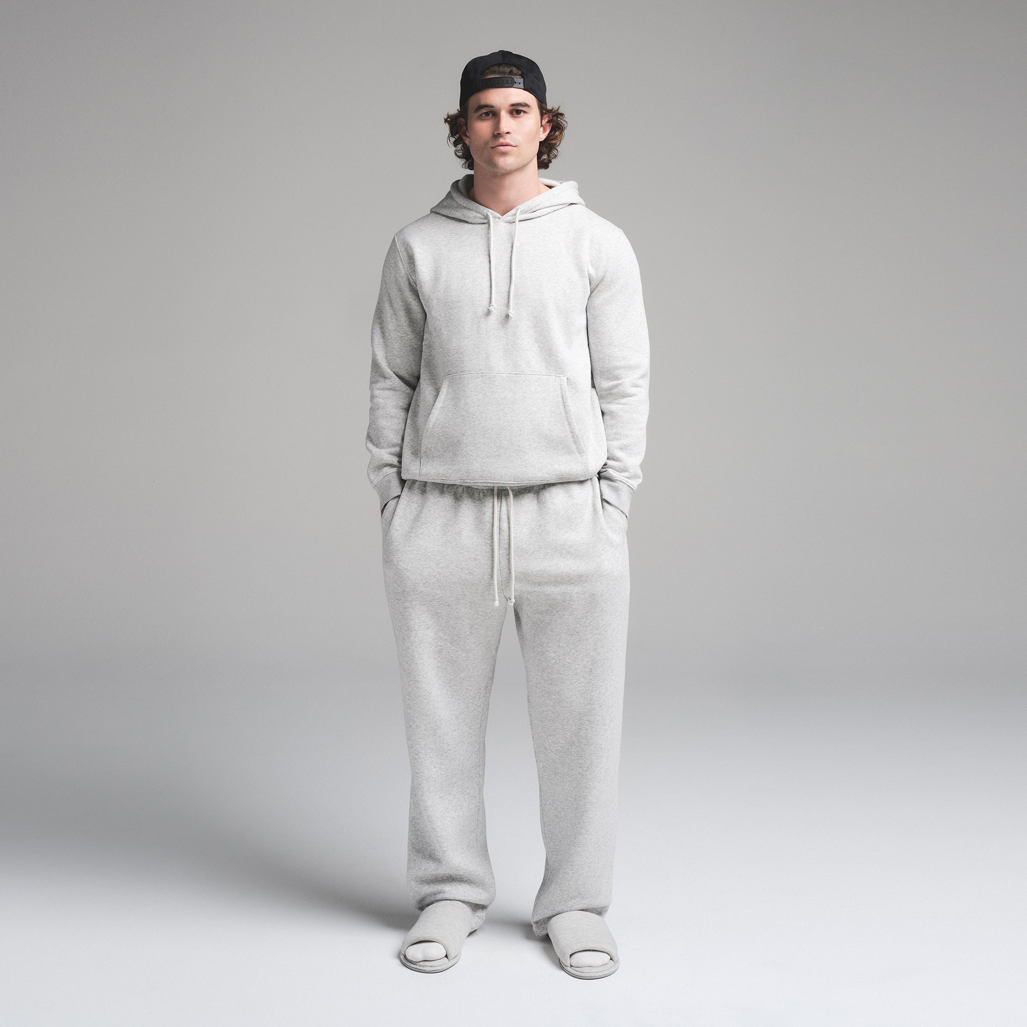 FLEECE LOUNGE MENS CLASSIC HOODIE | LIGHT HEATHER GREY - Image 3