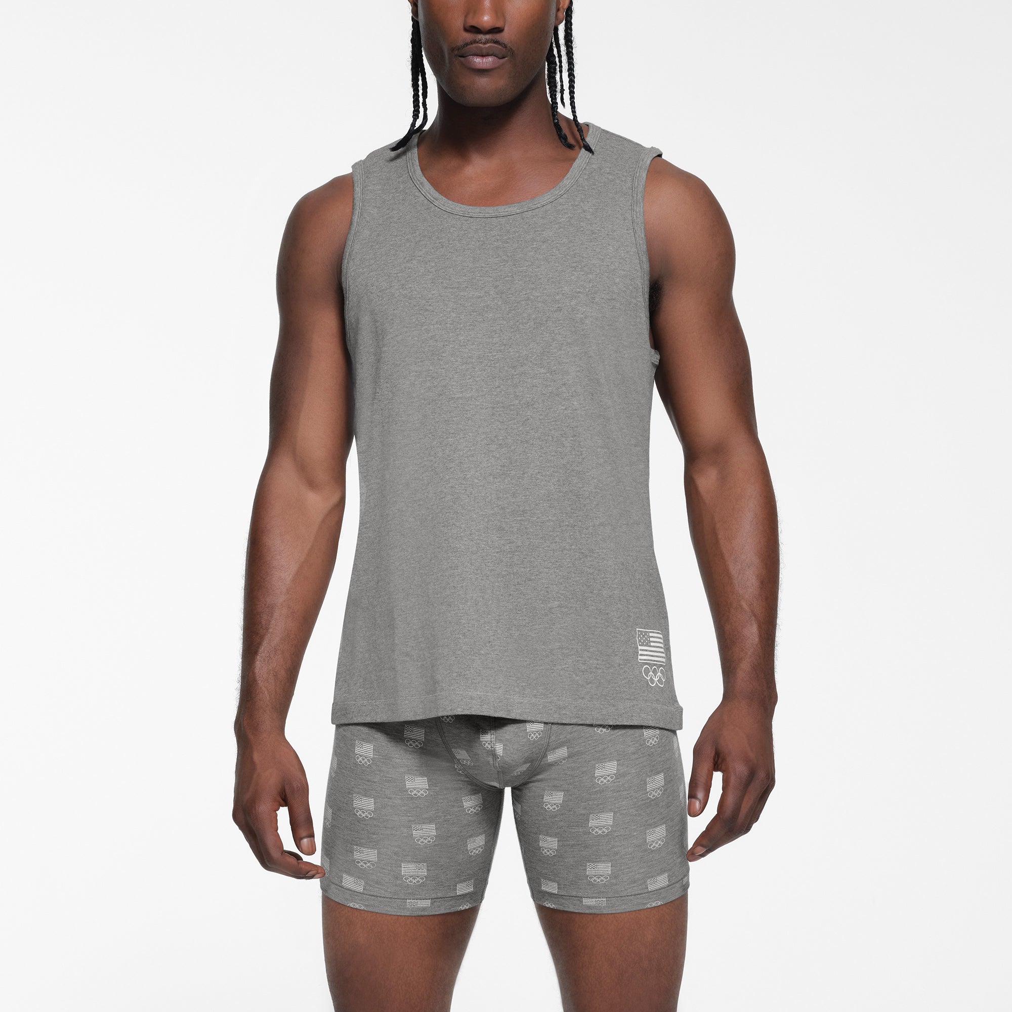 SKIMS FOR TEAM USA JERSEY SLEEP MENS OLYMPIC TANK | HEATHER GREY