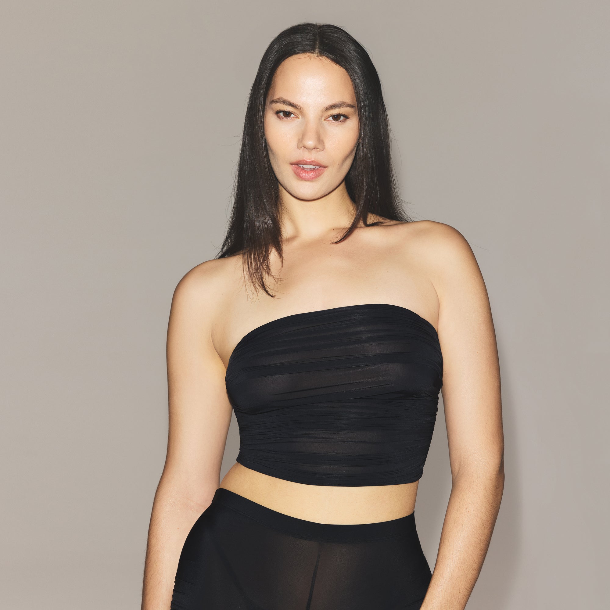 MILKY SHEER CROPPED TUBE TOP | OBSIDIAN