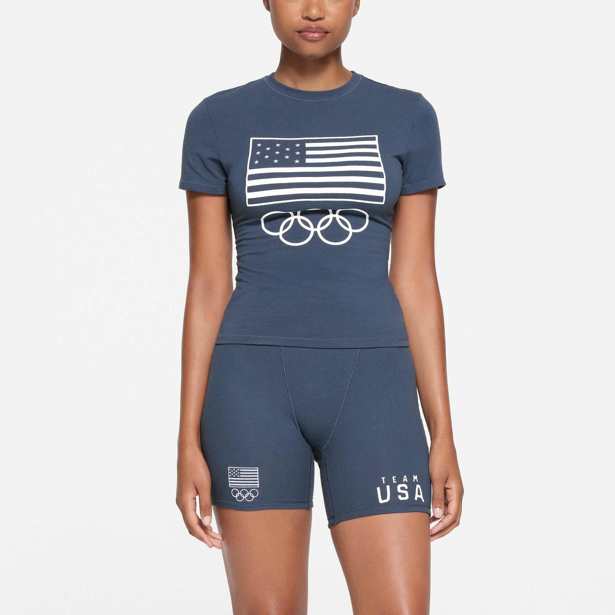 SKIMS FOR TEAM USA COTTON JERSEY OLYMPIC T-SHIRT | NAVY