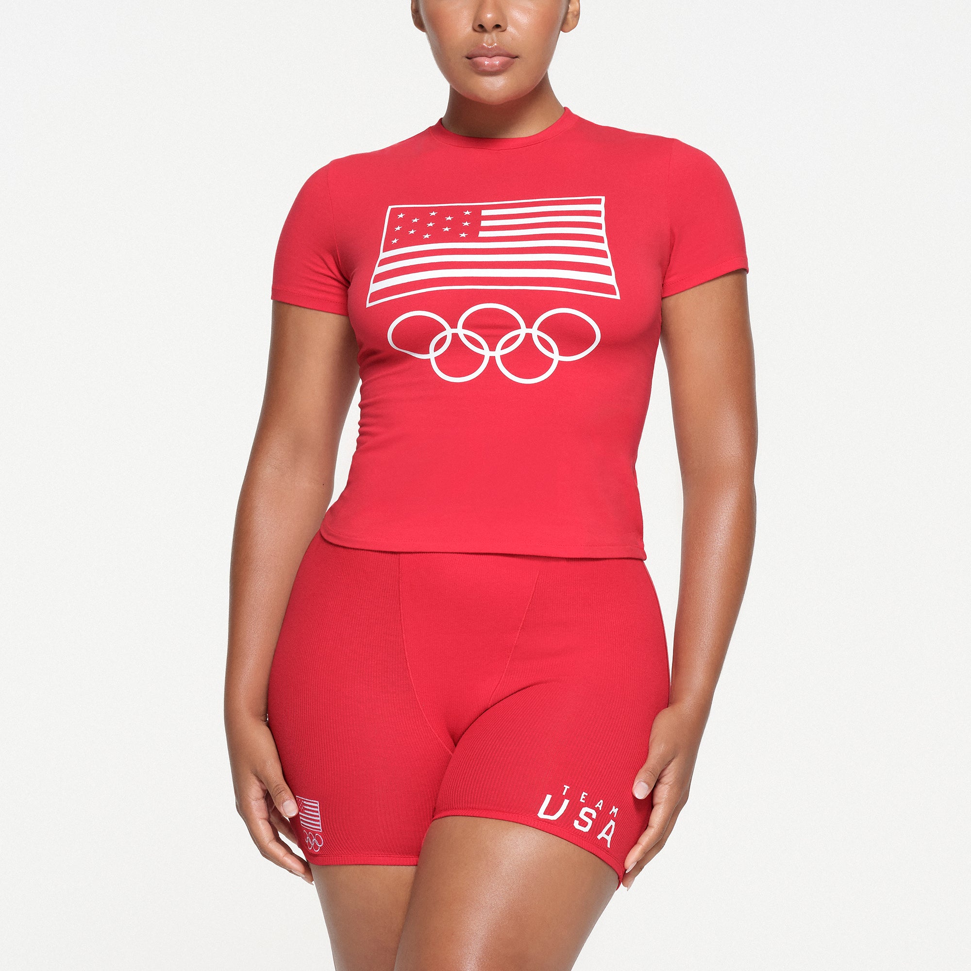 SKIMS FOR TEAM USA COTTON JERSEY OLYMPIC T-SHIRT | RED