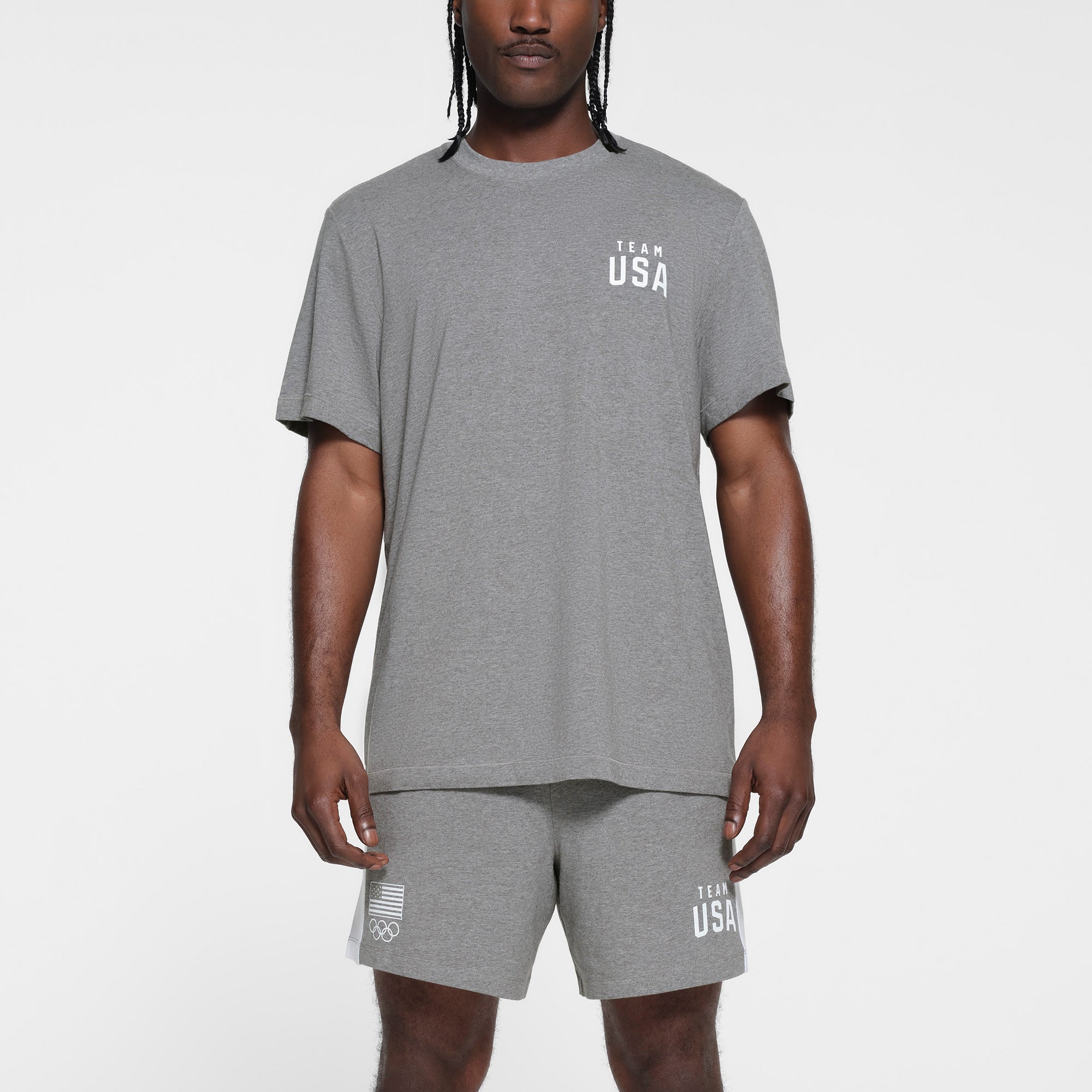 SKIMS FOR TEAM USA JERSEY SLEEP MENS OLYMPIC T-SHIRT | HEATHER GREY