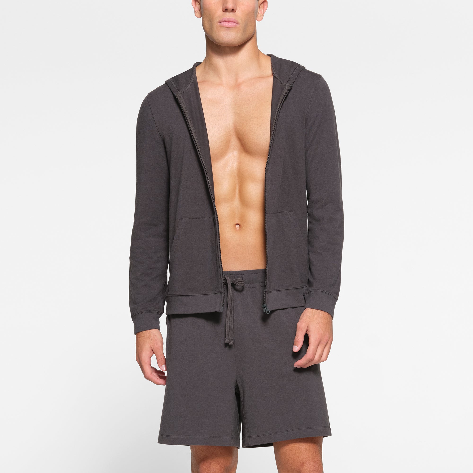 JERSEY LOUNGE MENS ZIP UP HOODIE | ASH - Image 4