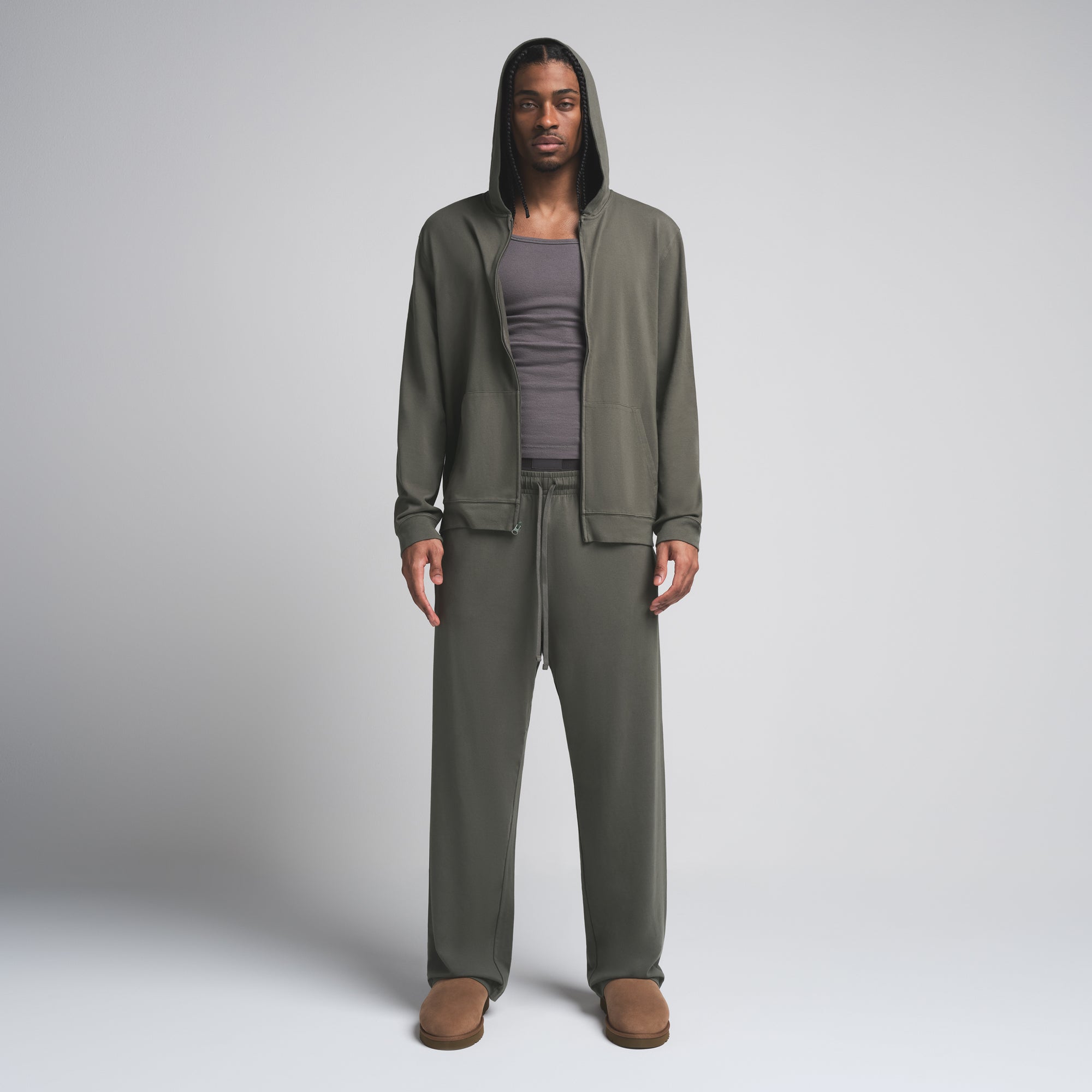 JERSEY LOUNGE MENS ZIP UP HOODIE | BASIL - Image 3