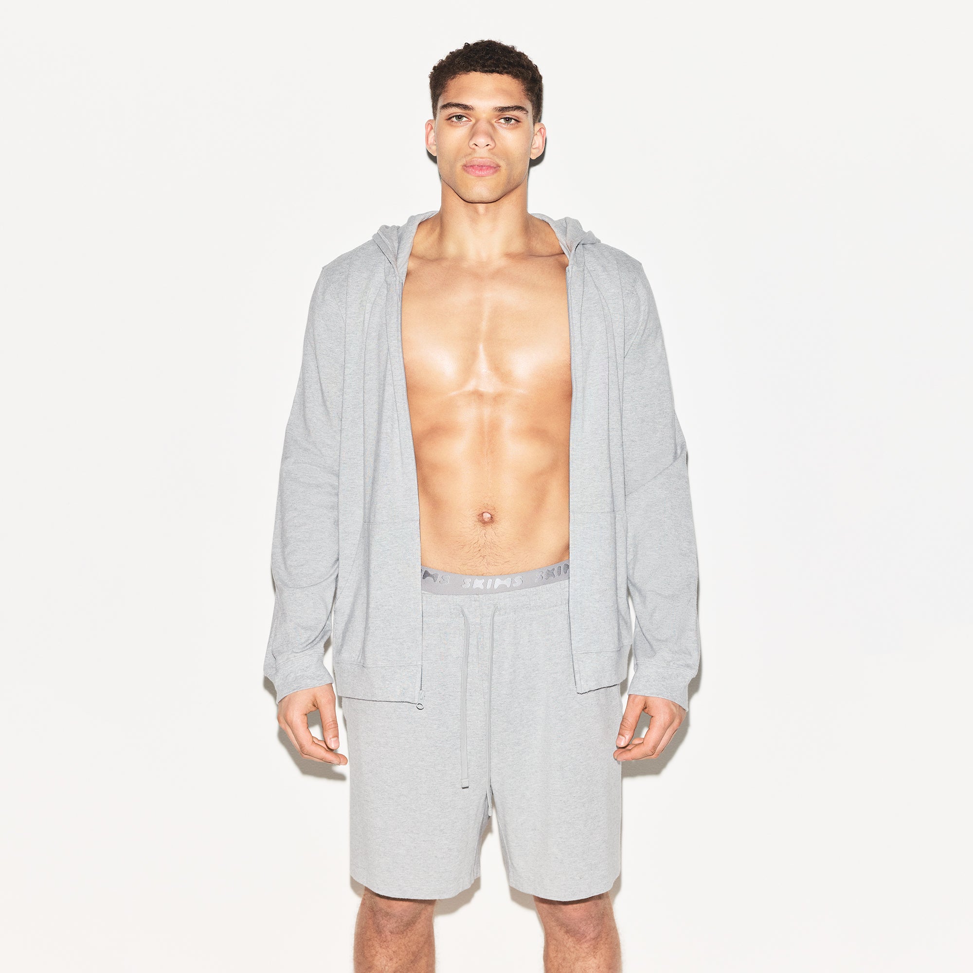 JERSEY LOUNGE MENS ZIP UP HOODIE | HEATHER GREY - Image 2