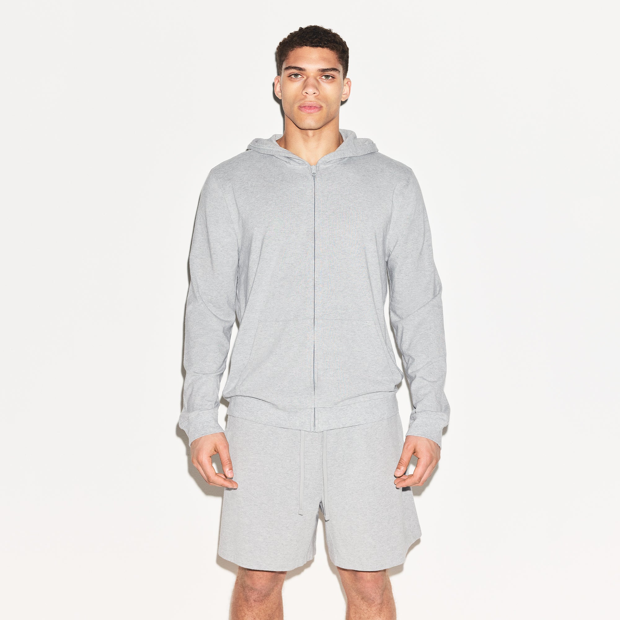 JERSEY LOUNGE MENS ZIP UP HOODIE | HEATHER GREY - Image 4