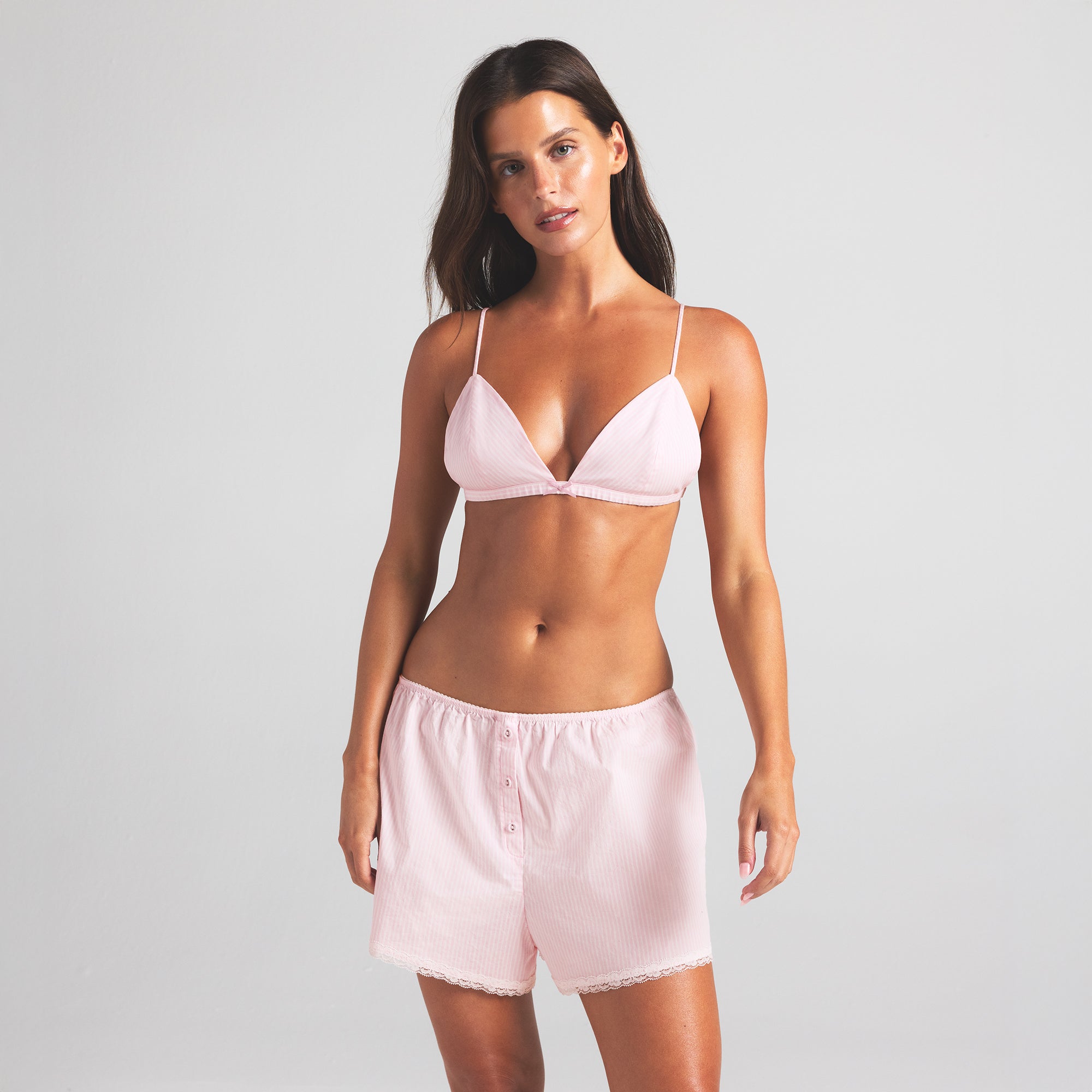 COTTON POPLIN TRIANGLE BRALETTE | CHERRY BLOSSOM STRIPE - Image 3