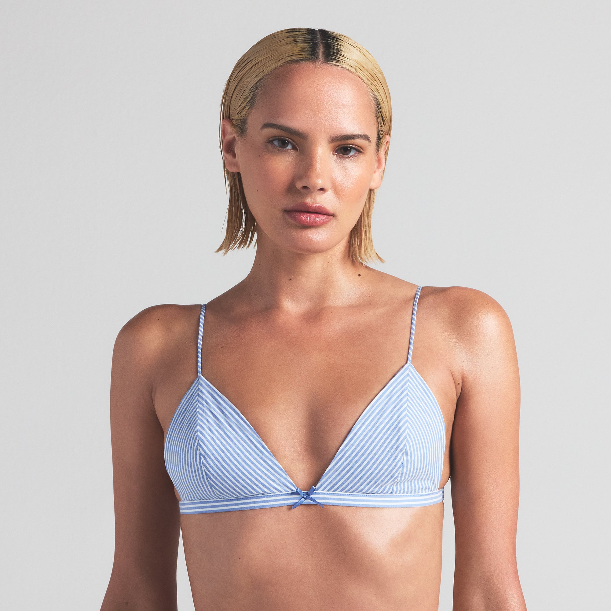 COTTON POPLIN TRIANGLE BRALETTE | CADET STRIPE - Image 2