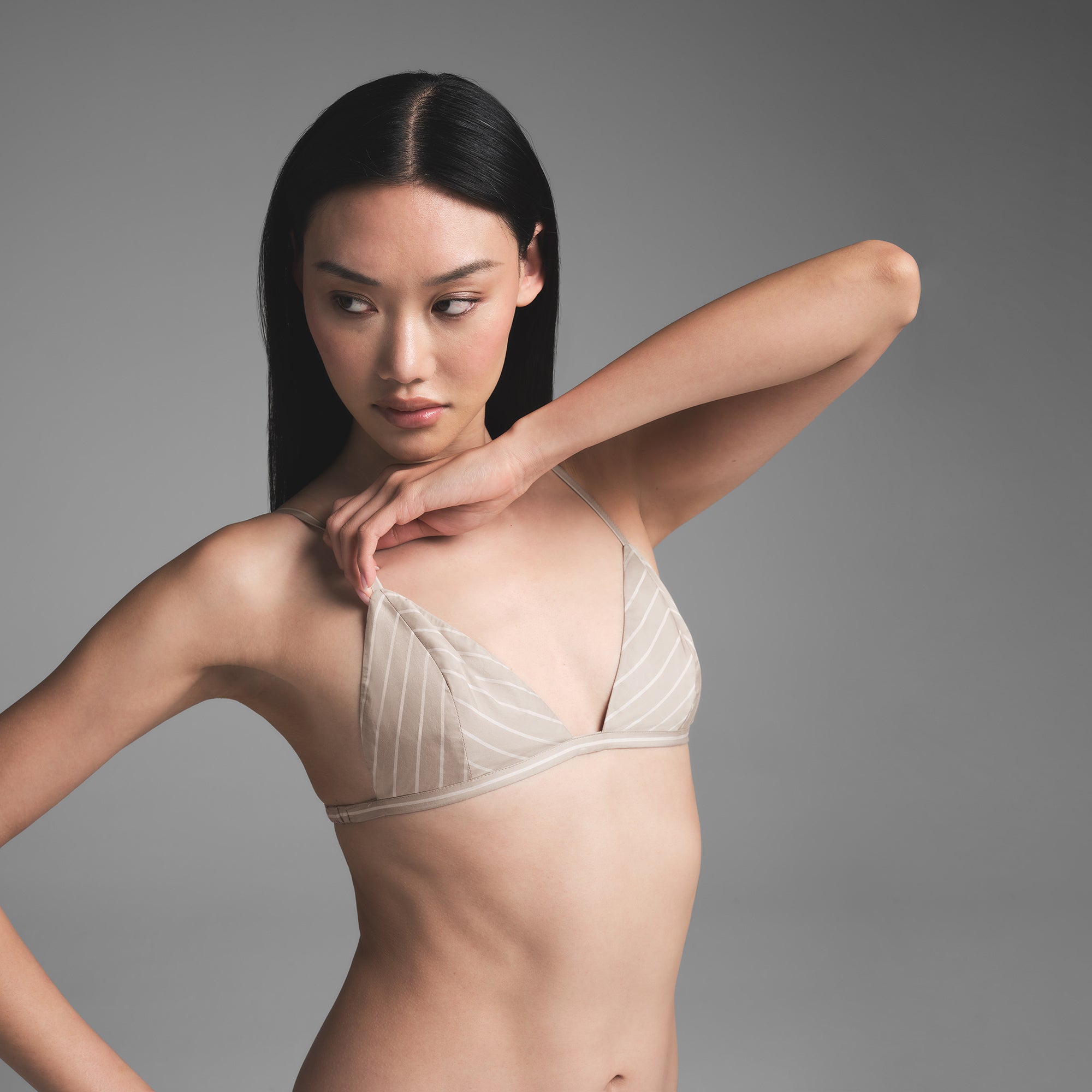 COTTON POPLIN TRIANGLE BRALETTE | STONE STRIPE - Image 2