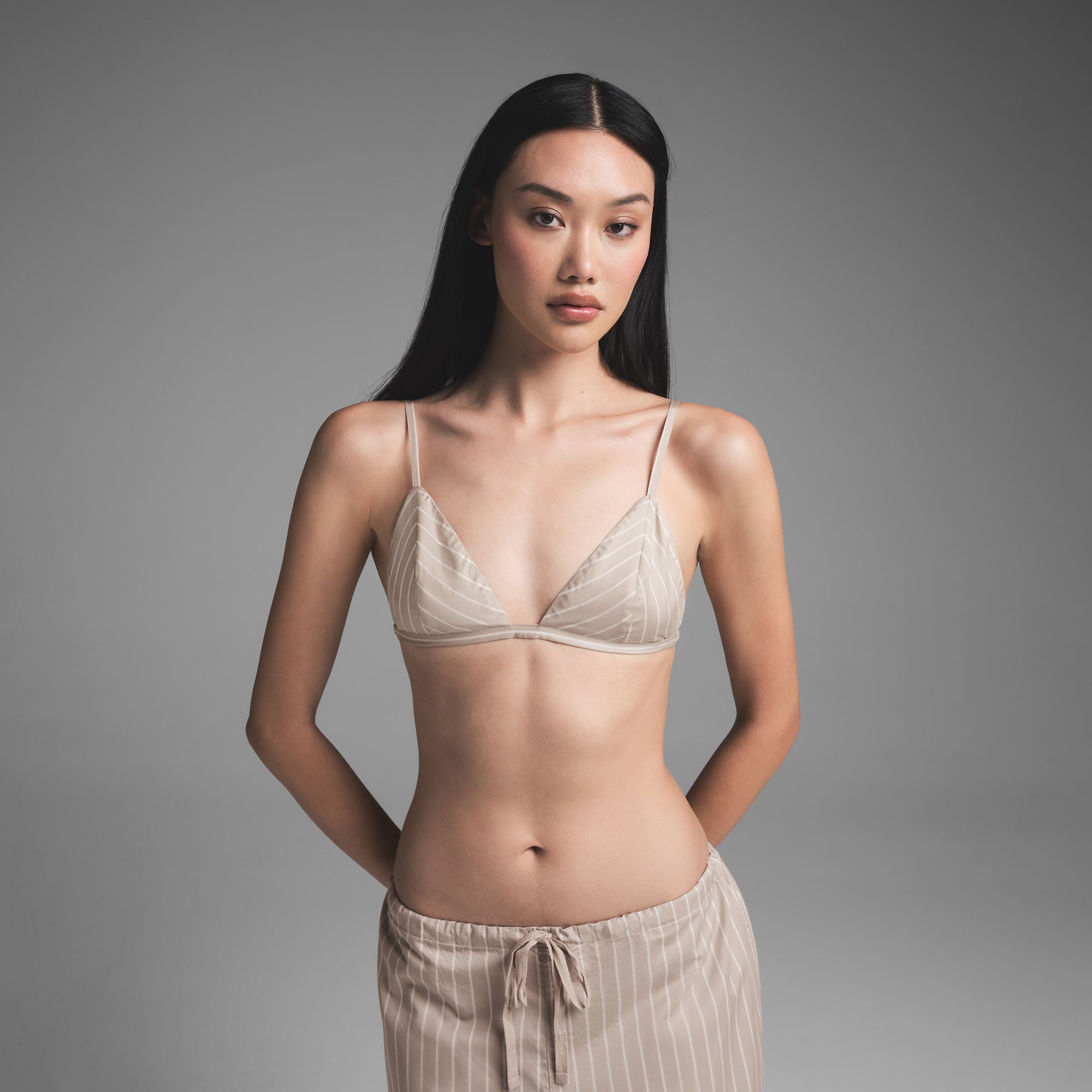 COTTON POPLIN TRIANGLE BRALETTE | STONE STRIPE - Image 3