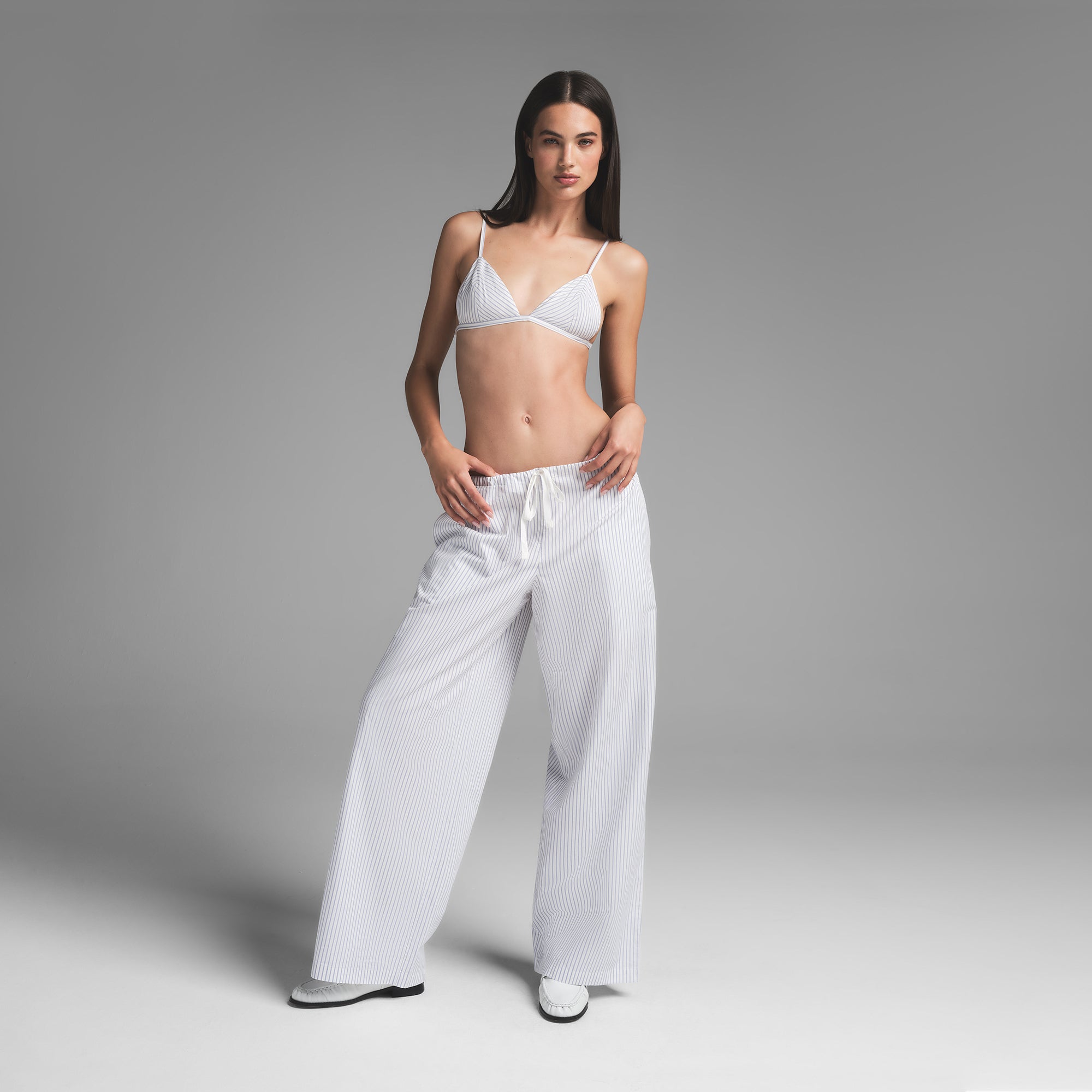 COTTON POPLIN TRIANGLE BRALETTE | ZEN BLUE STRIPE - Image 2