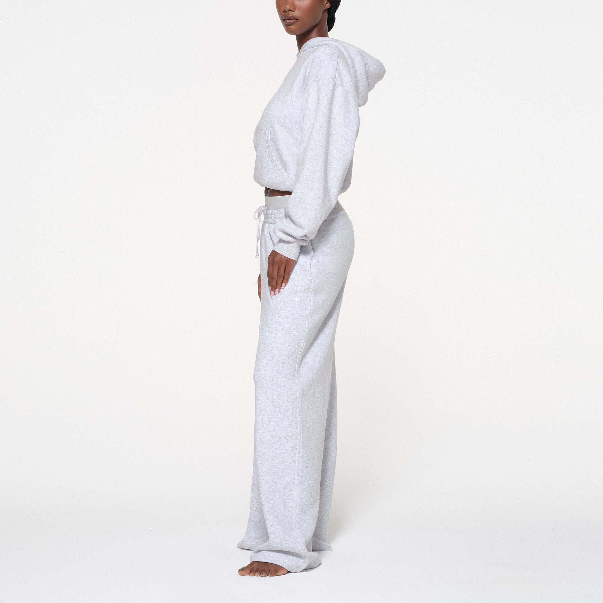 COTTON FLEECE OVERSIZED DOUBLE WAISTBAND PANT | LIGHT HEATHER GREY - Image 2
