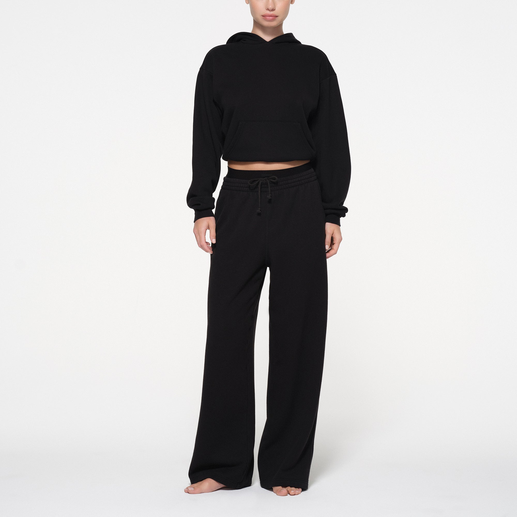 COTTON FLEECE OVERSIZED DOUBLE WAISTBAND PANT | ONYX