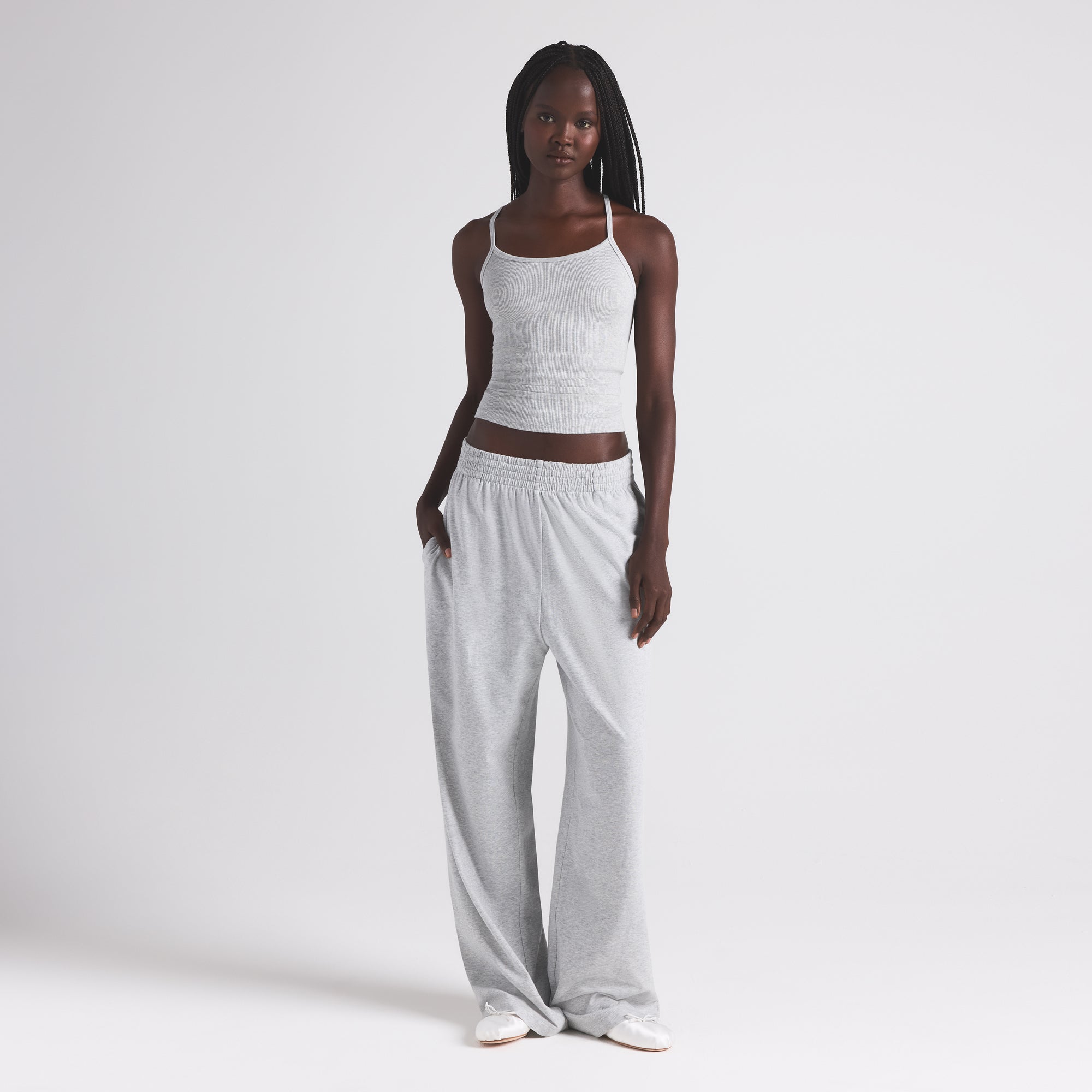 COTTON JERSEY WIDE LEG PANT | LIGHT HEATHER GREY