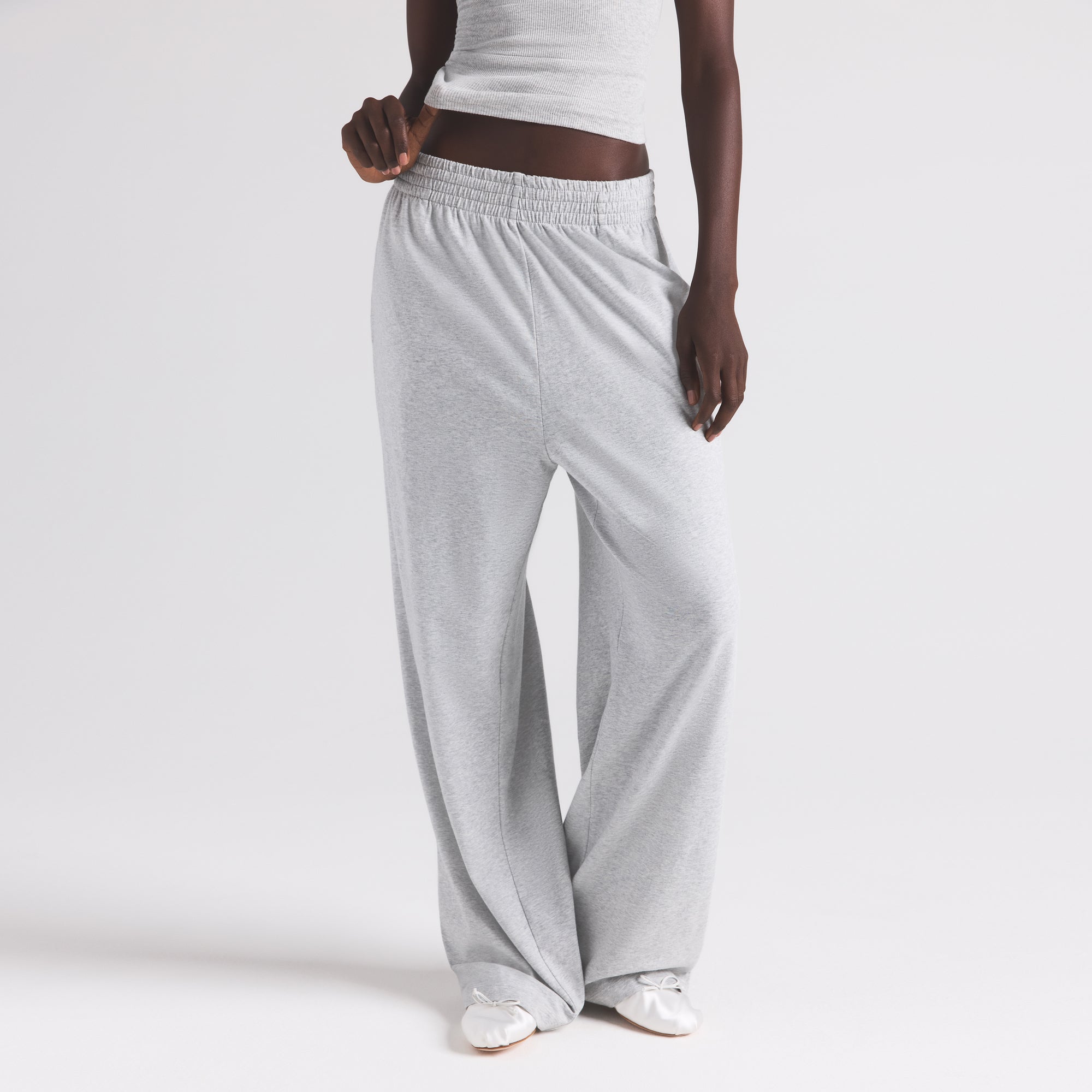 COTTON JERSEY WIDE LEG PANT | LIGHT HEATHER GREY - Image 2