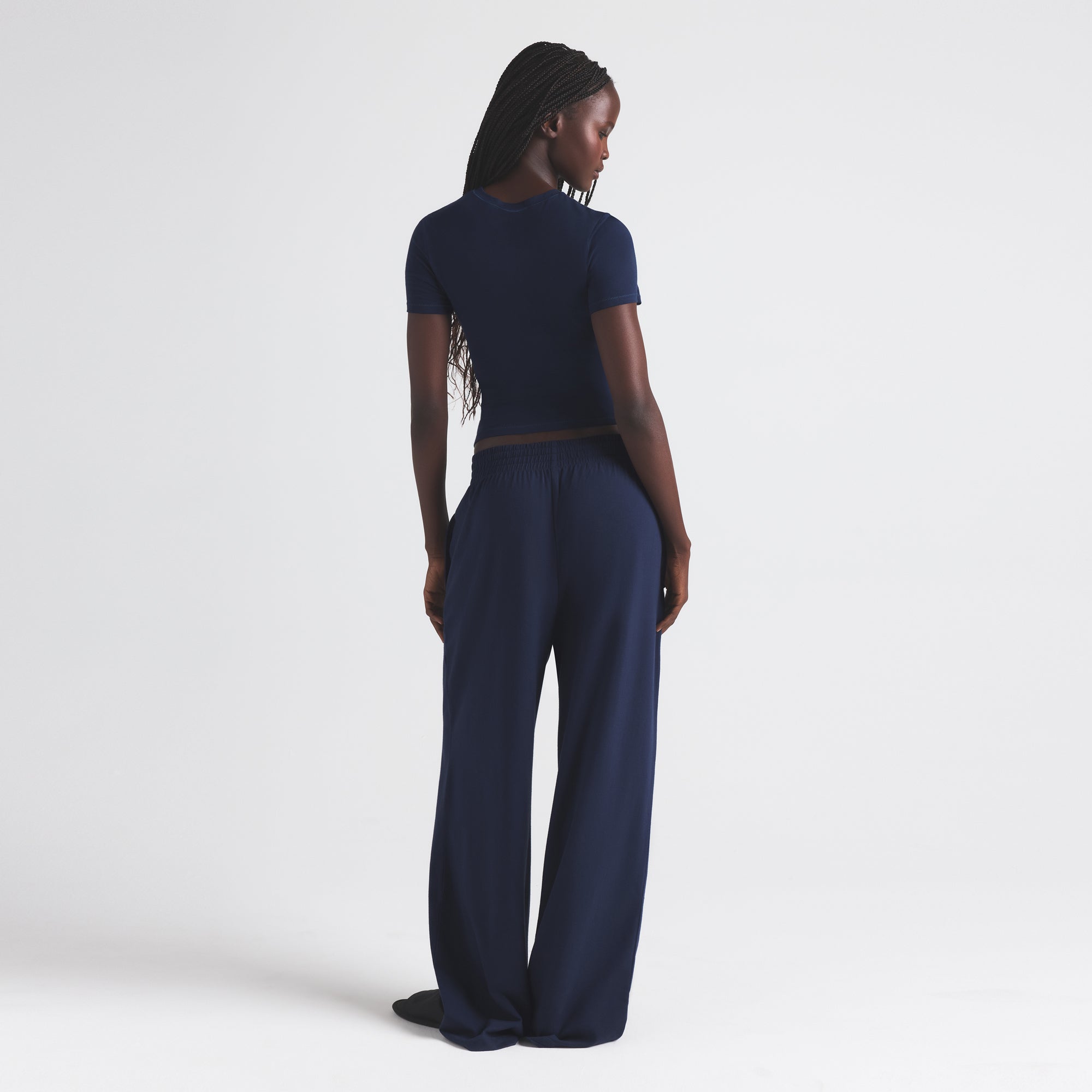 COTTON JERSEY WIDE LEG PANT | NAVY - Image 3