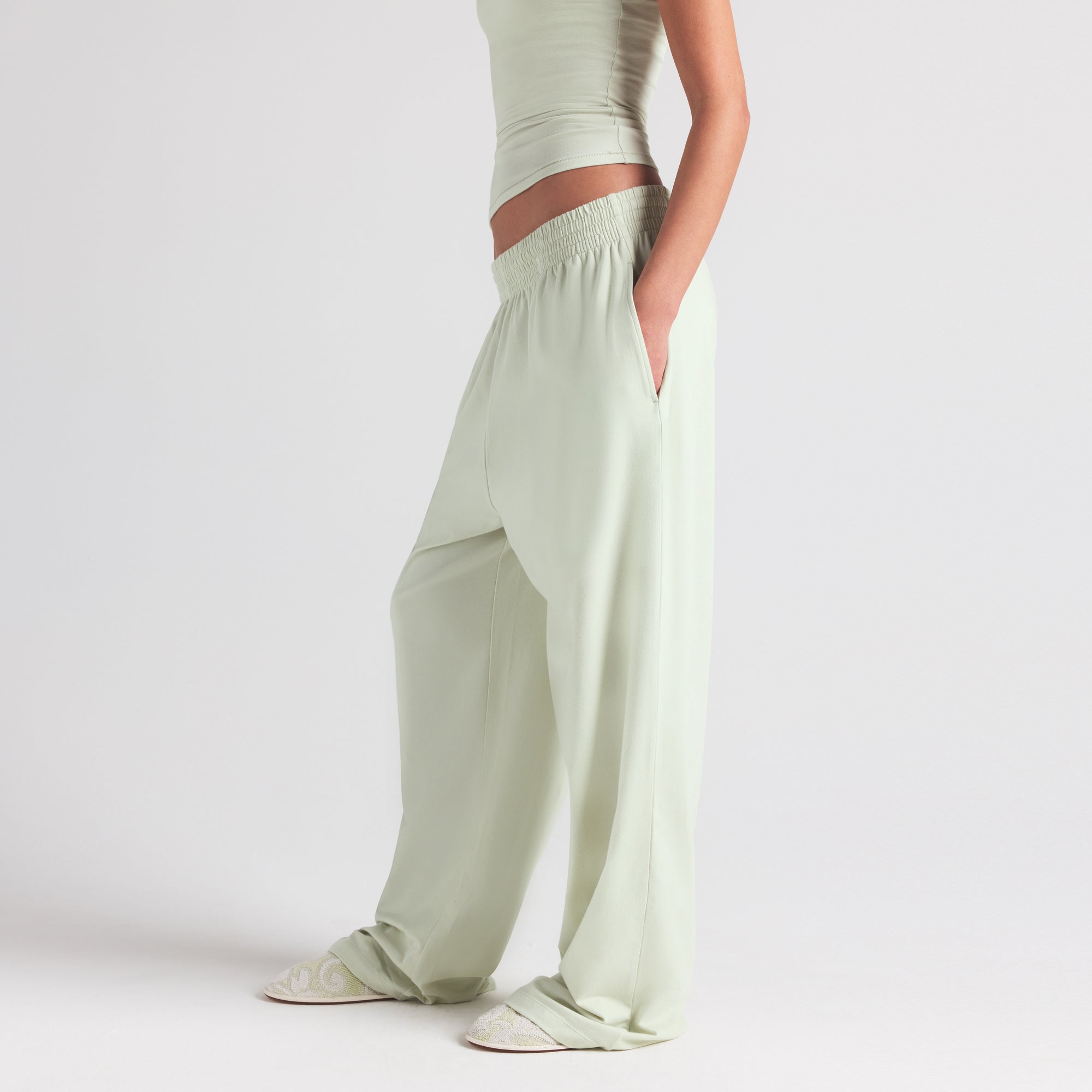 COTTON JERSEY WIDE LEG PANT | SPEARMINT - Image 2