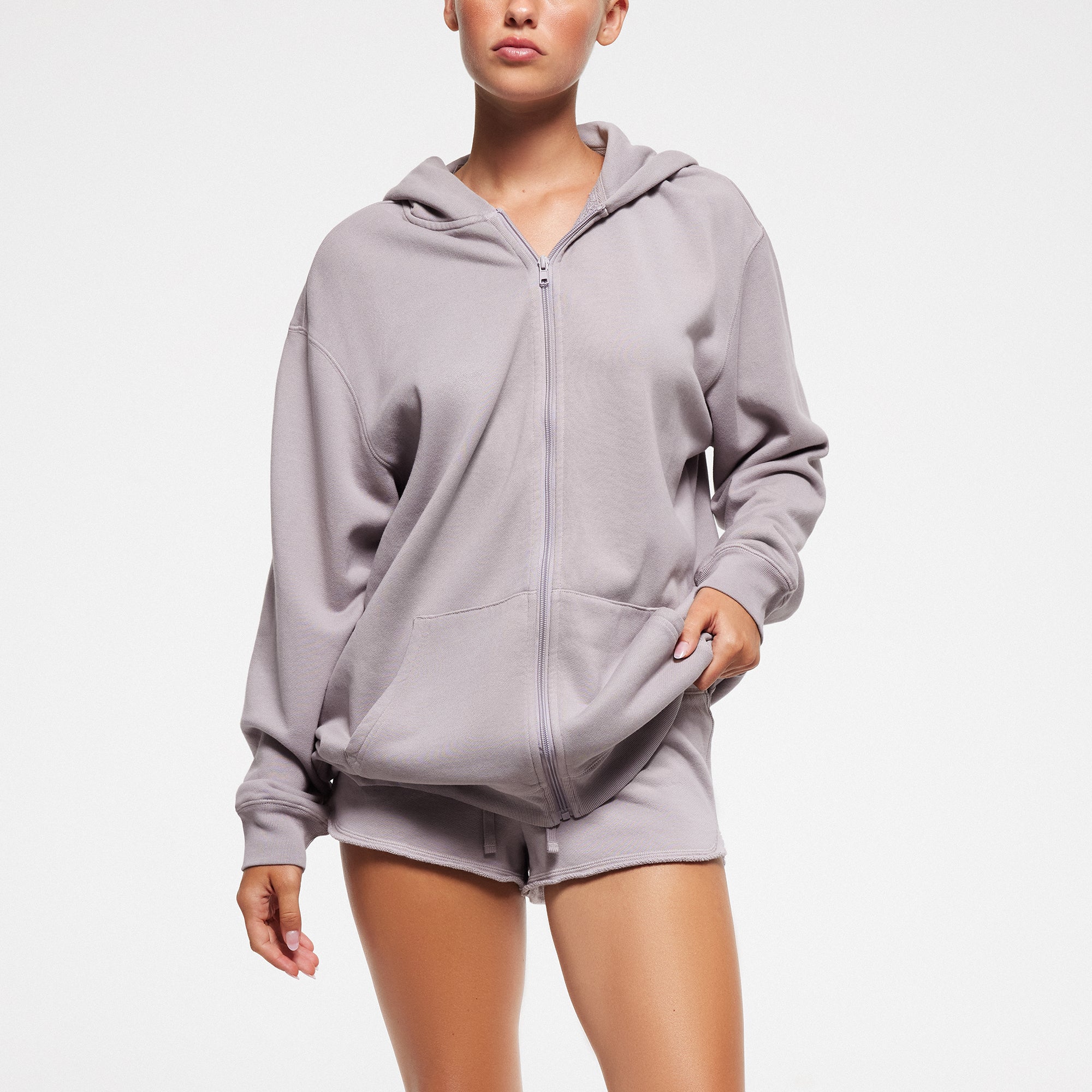 FRENCH TERRY OVERSIZED ZIP UP HOODIE | OYSTER