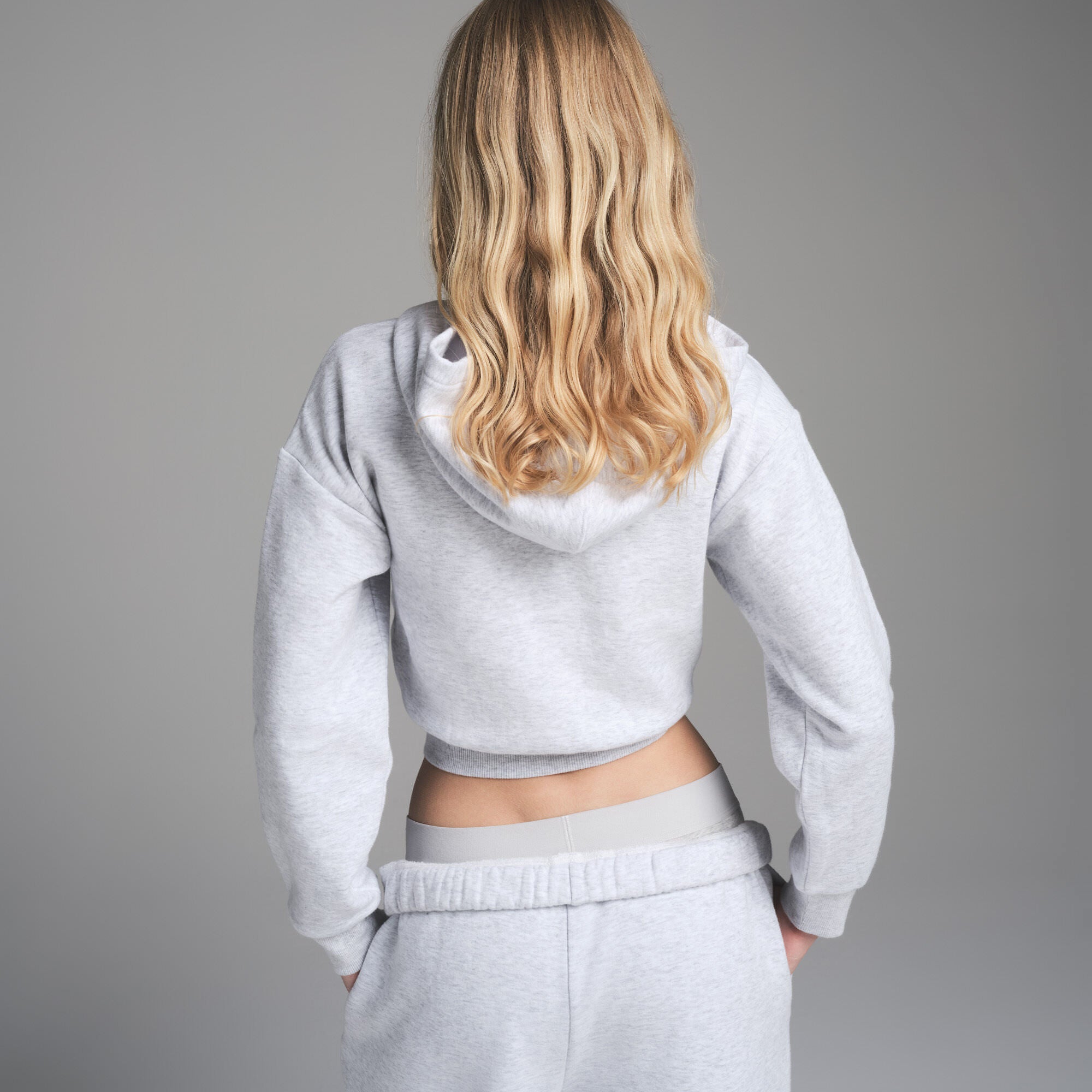 COTTON FLEECE SHRUNKEN ZIP UP HOODIE | LIGHT HEATHER GREY - Image 4