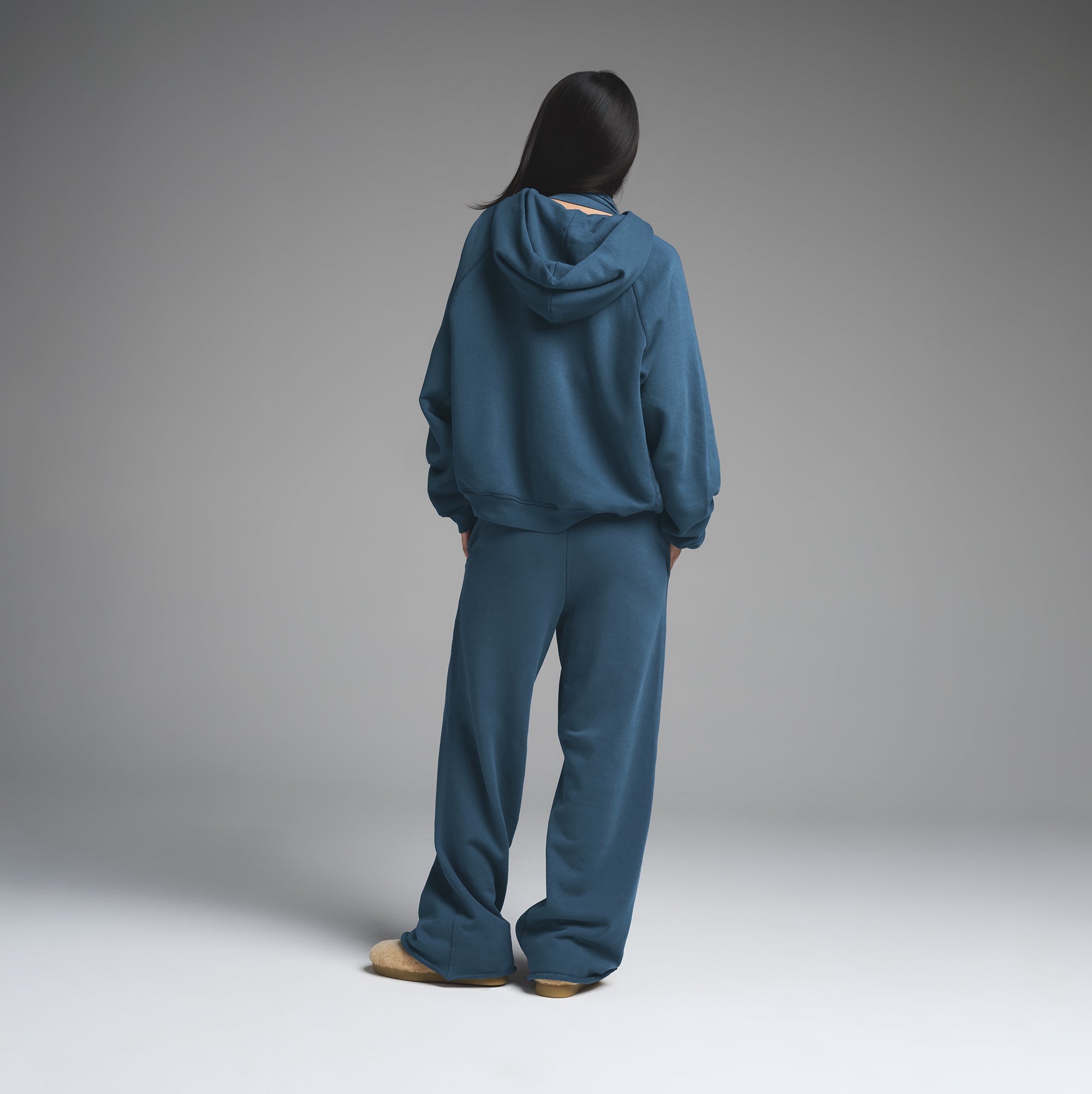 FRENCH TERRY RELAXED ZIP UP HOODIE | INDIGO - Image 4