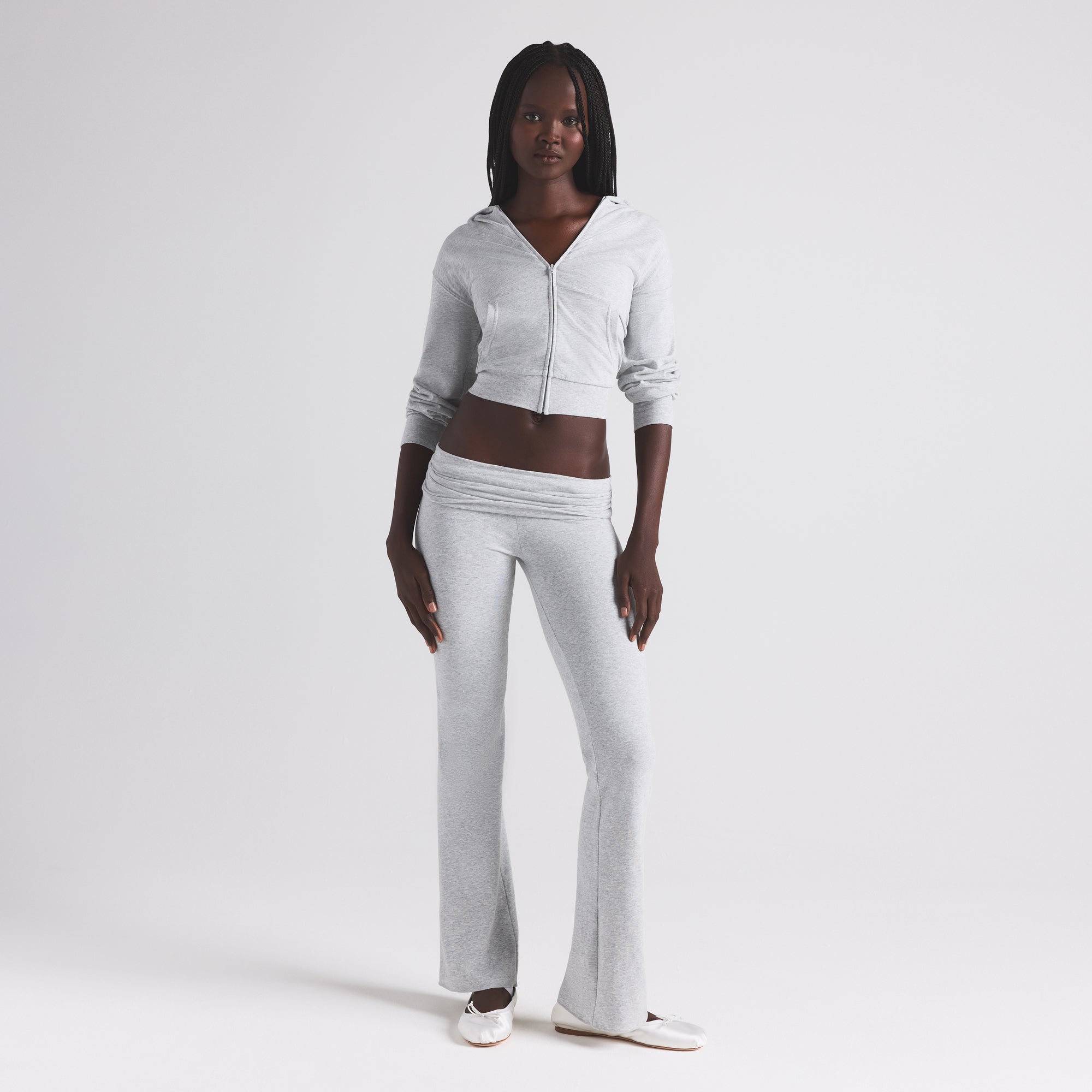 COTTON JERSEY ZIP UP HOODIE | LIGHT HEATHER GREY - Image 3