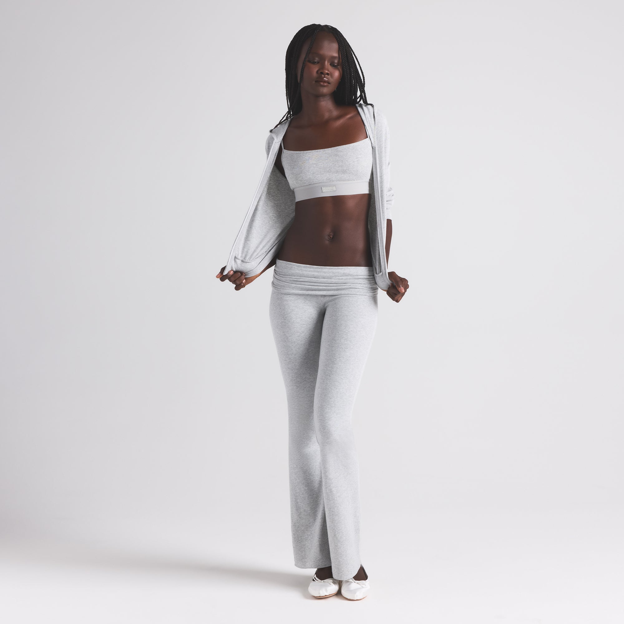 COTTON JERSEY ZIP UP HOODIE | LIGHT HEATHER GREY - Image 2