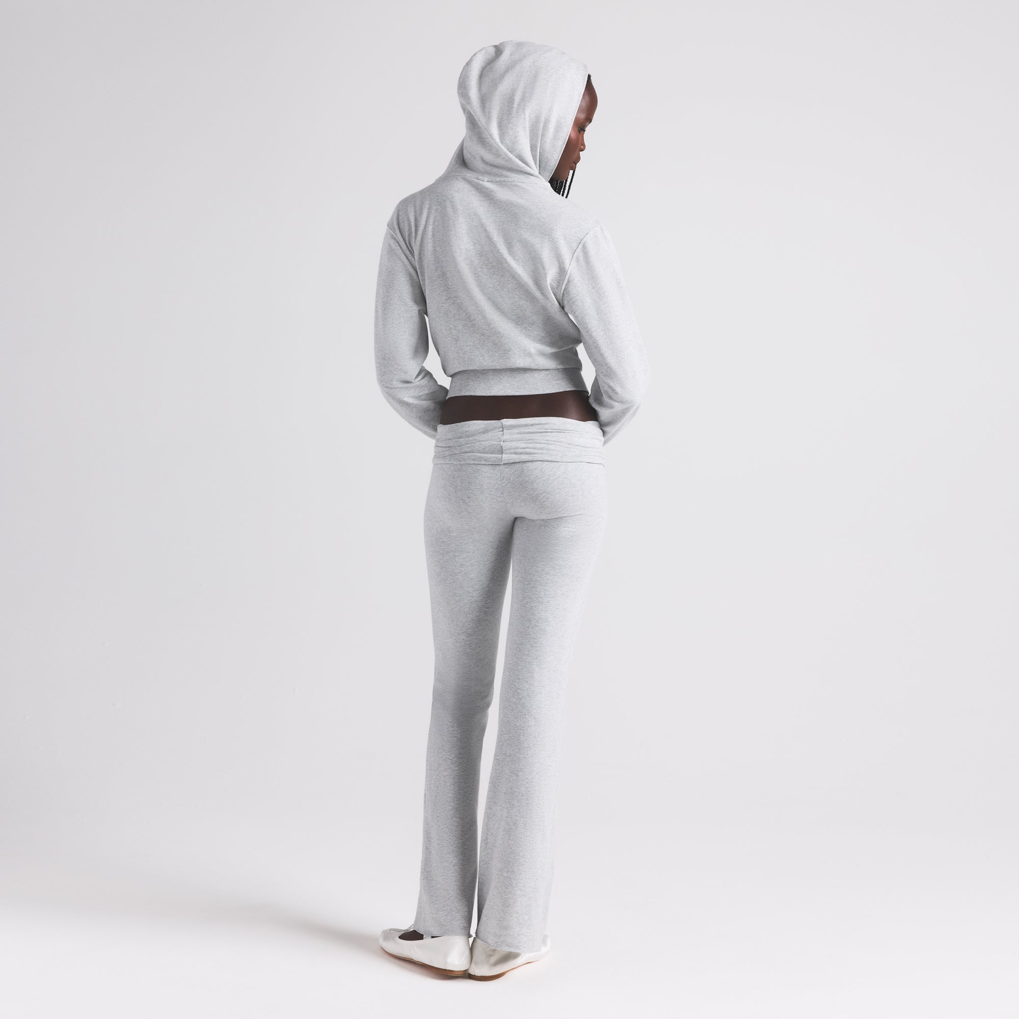 COTTON JERSEY ZIP UP HOODIE | LIGHT HEATHER GREY - Image 4