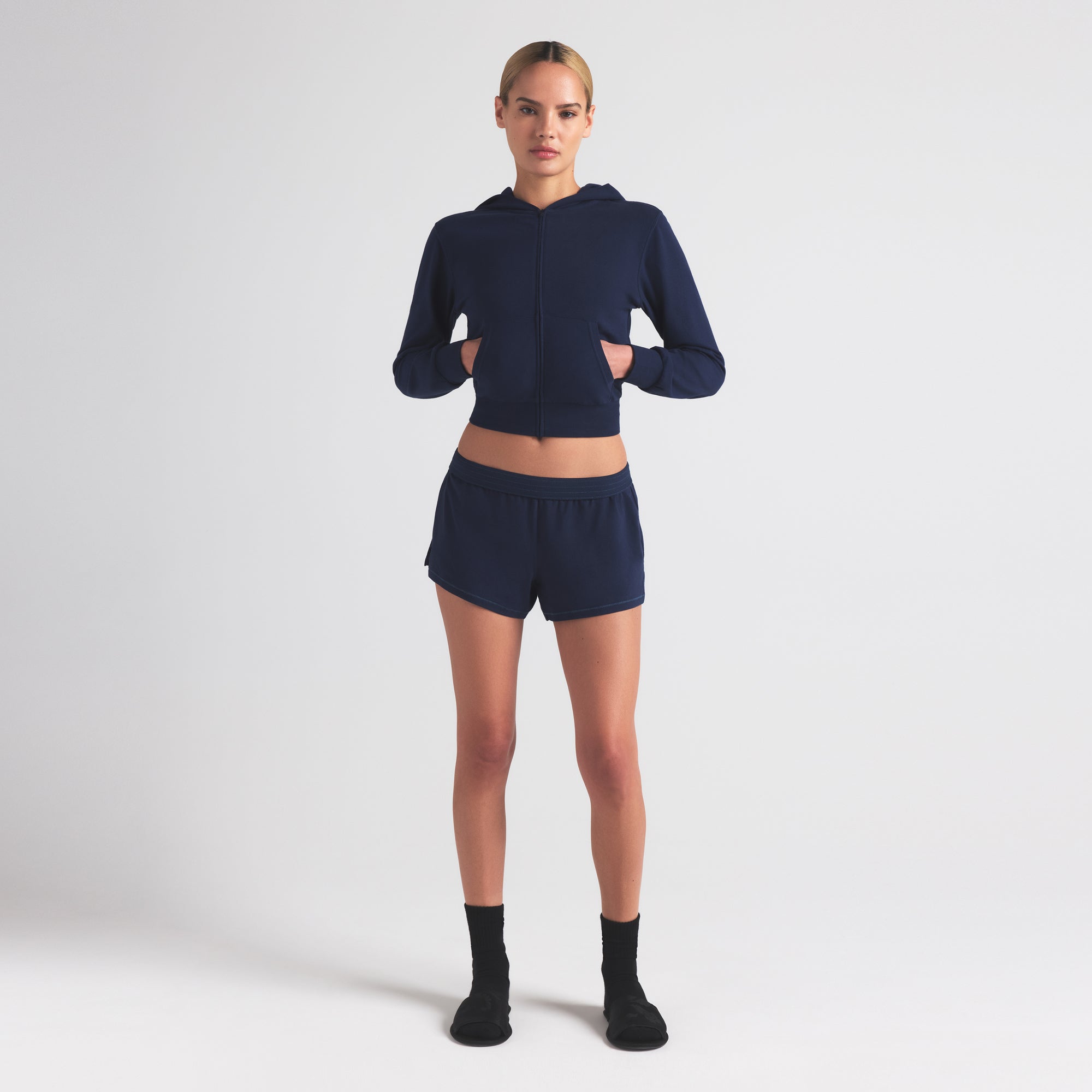 COTTON JERSEY ZIP UP HOODIE | NAVY