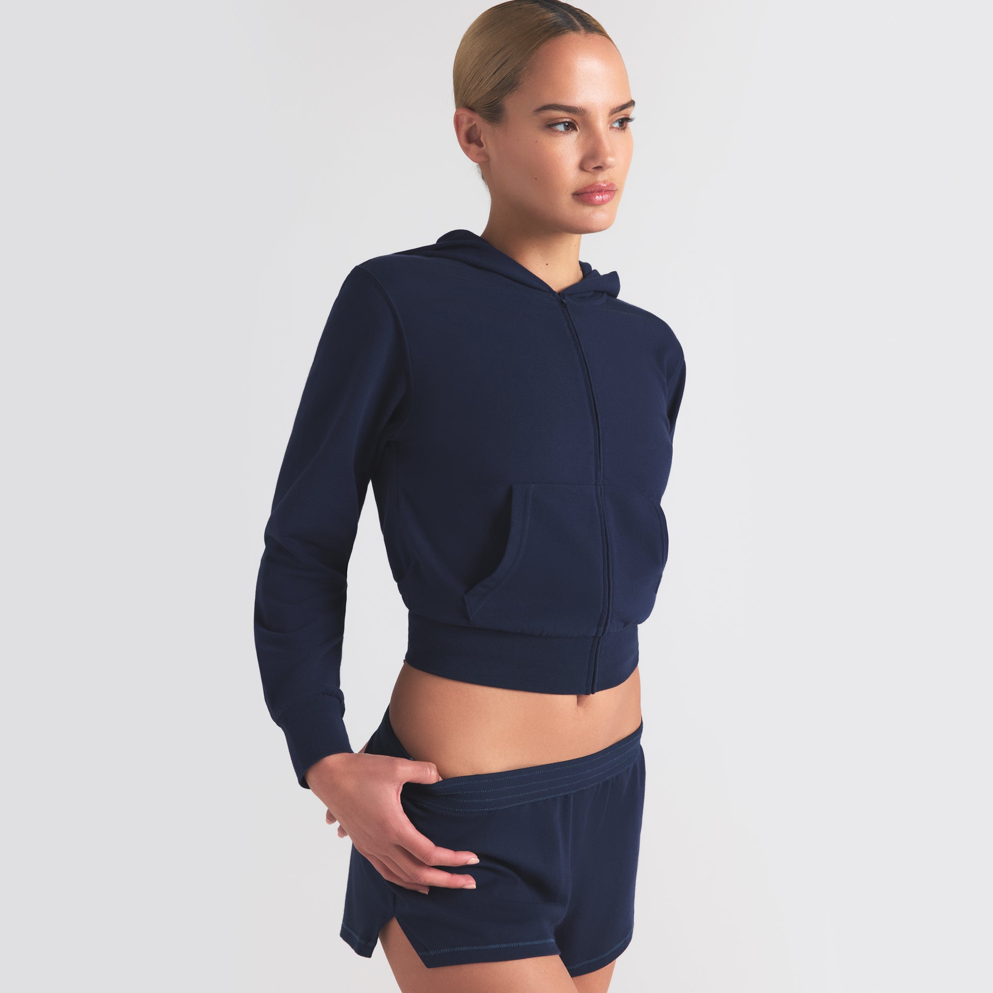 COTTON JERSEY ZIP UP HOODIE | NAVY - Image 2