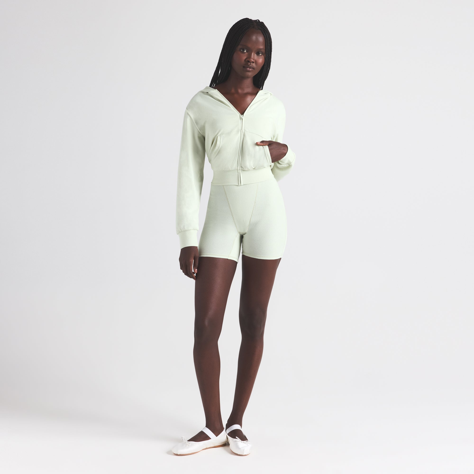COTTON JERSEY ZIP UP HOODIE | SPEARMINT - Image 3