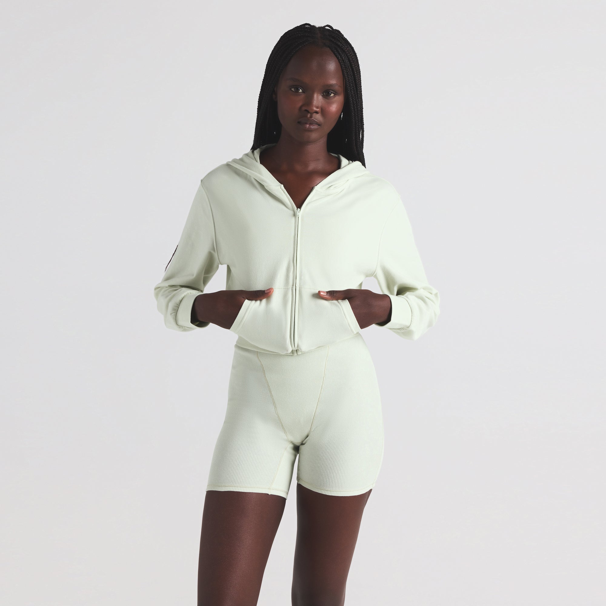 COTTON JERSEY ZIP UP HOODIE | SPEARMINT