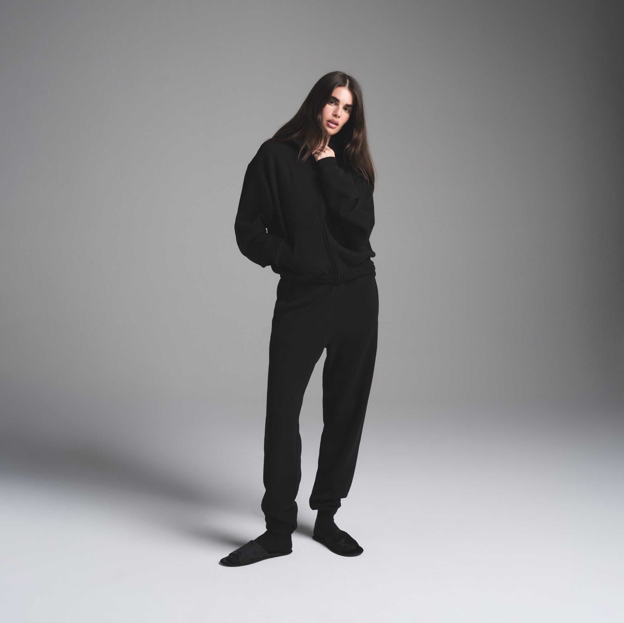 COTTON FLEECE CLASSIC ZIP UP HOODIE | ONYX - Image 2