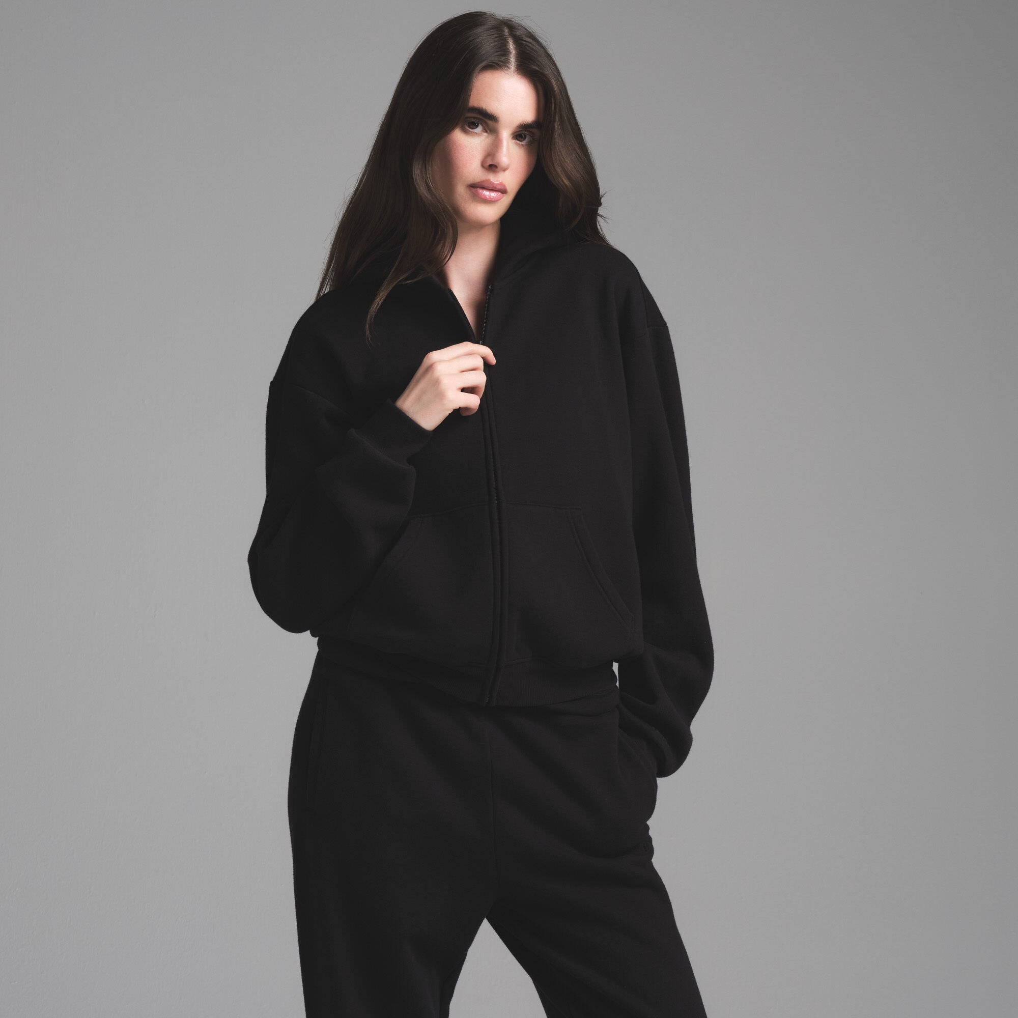 COTTON FLEECE CLASSIC ZIP UP HOODIE | ONYX - Image 3