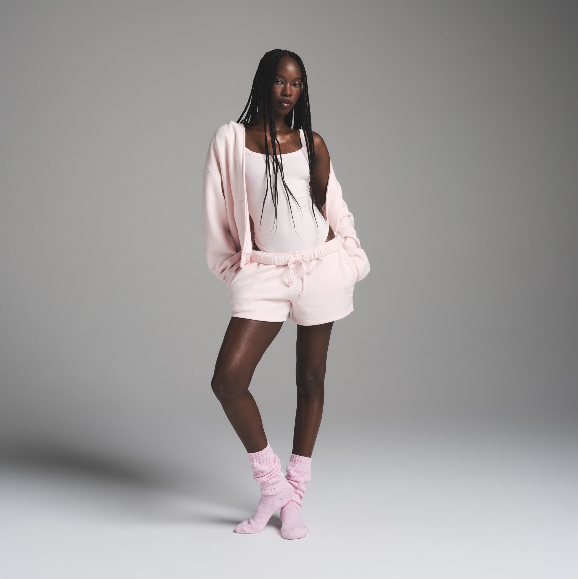 COTTON FLEECE CLASSIC ZIP UP HOODIE | BARELY PINK