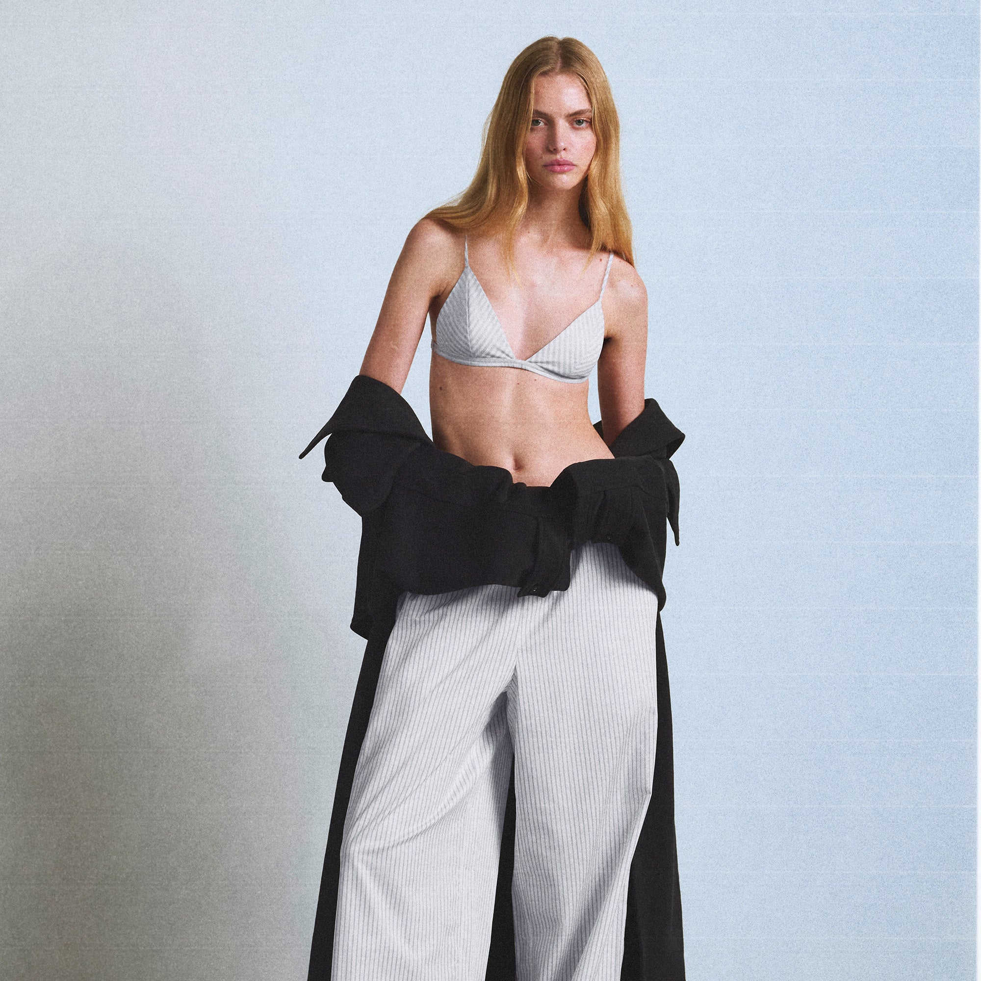 COTTON POPLIN TRIANGLE BRALETTE | ZEN BLUE STRIPE - Image 4