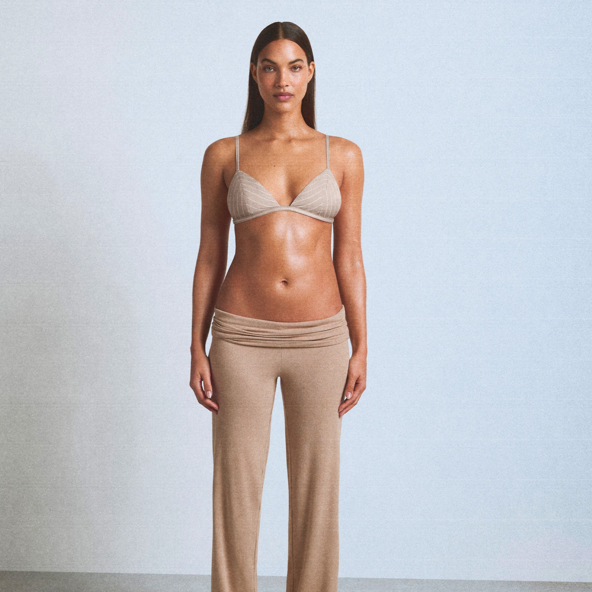 COTTON POPLIN TRIANGLE BRALETTE | STONE STRIPE - Image 4