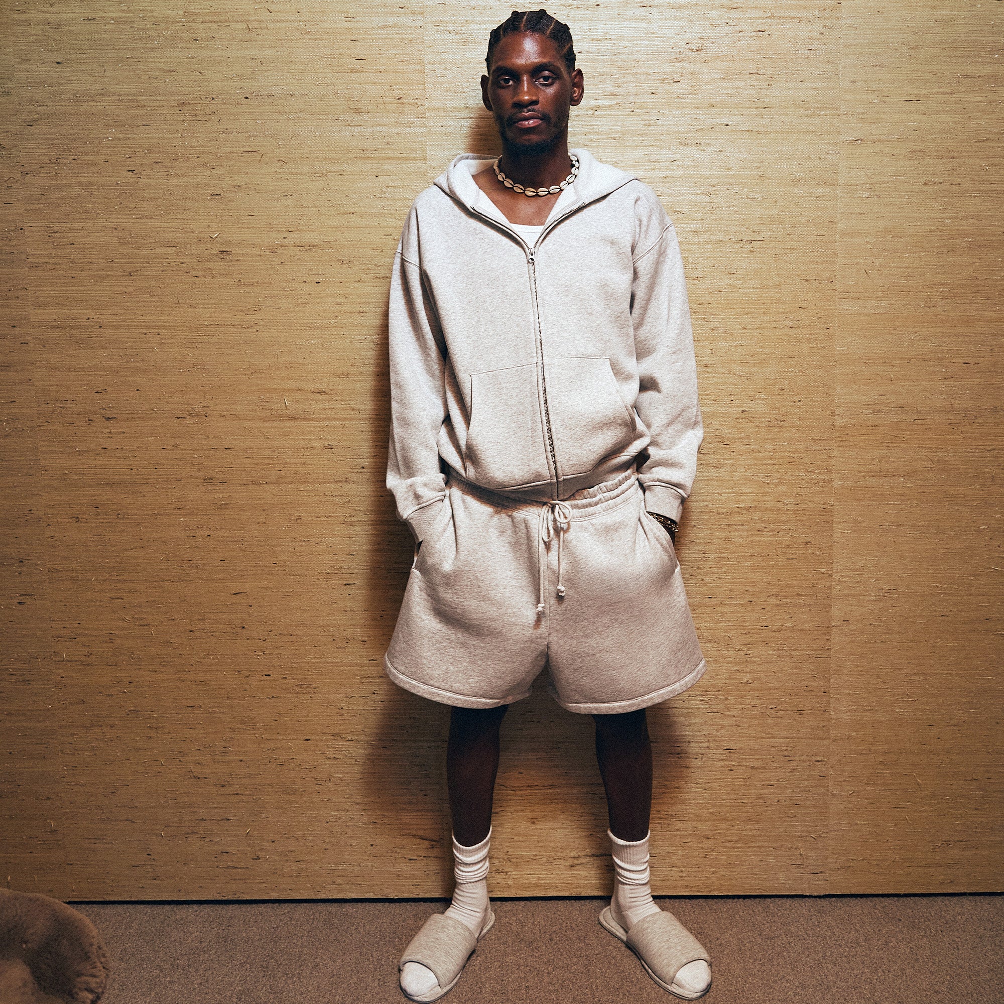 FLEECE LOUNGE MENS RELAXED ZIP UP HOODIE | LIGHT HEATHER GREY - Image 5